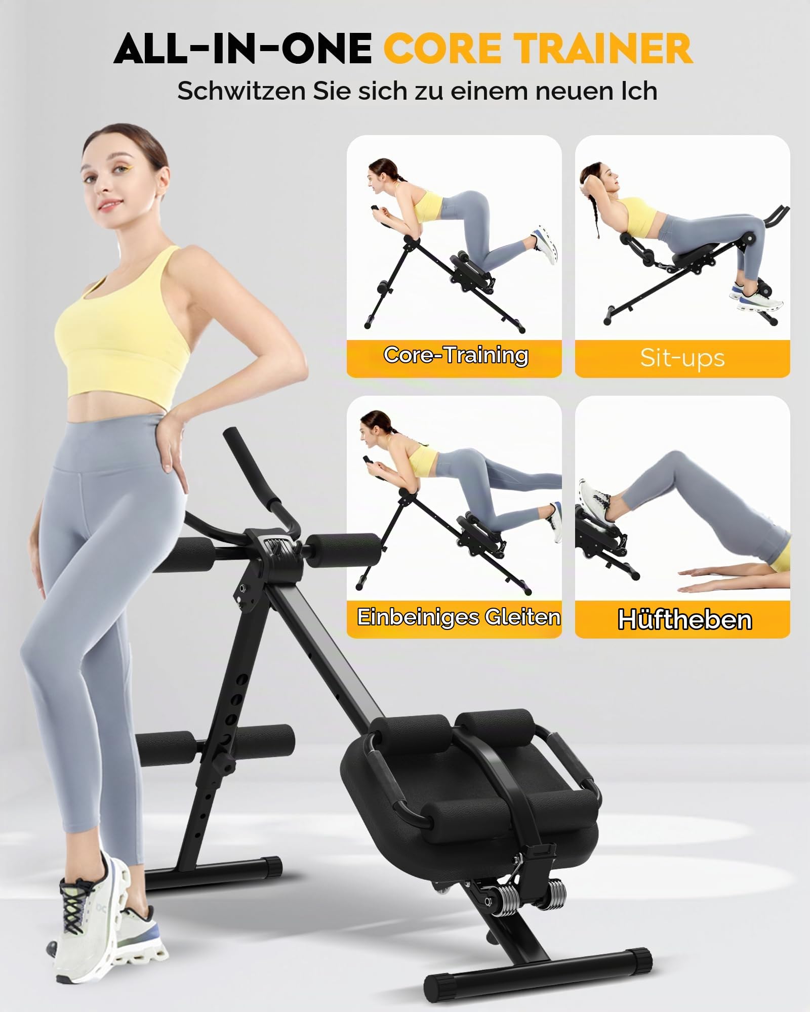 GuuG Bauchtrainer Bauchmuskeltrainer, Kohlrabenschwarz | Für Zuhause, Klappbar, Sit up Machine, Home Gym Equipment