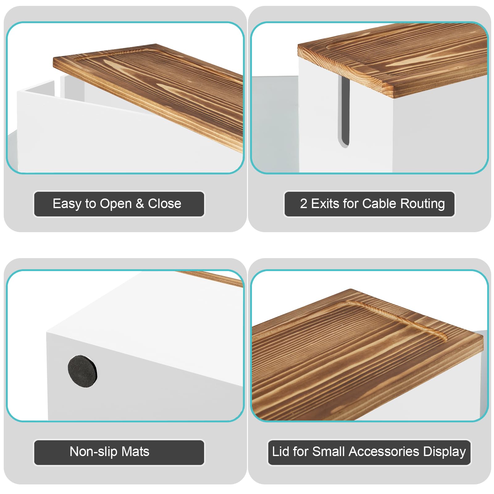 Bivvclaz Grande scatola di gestione cavi, scatola organizer per cavi in legno per sotto scrivania, TV e computer, hub USB per coprire e nascondere prolunghe, fascette per cavi
