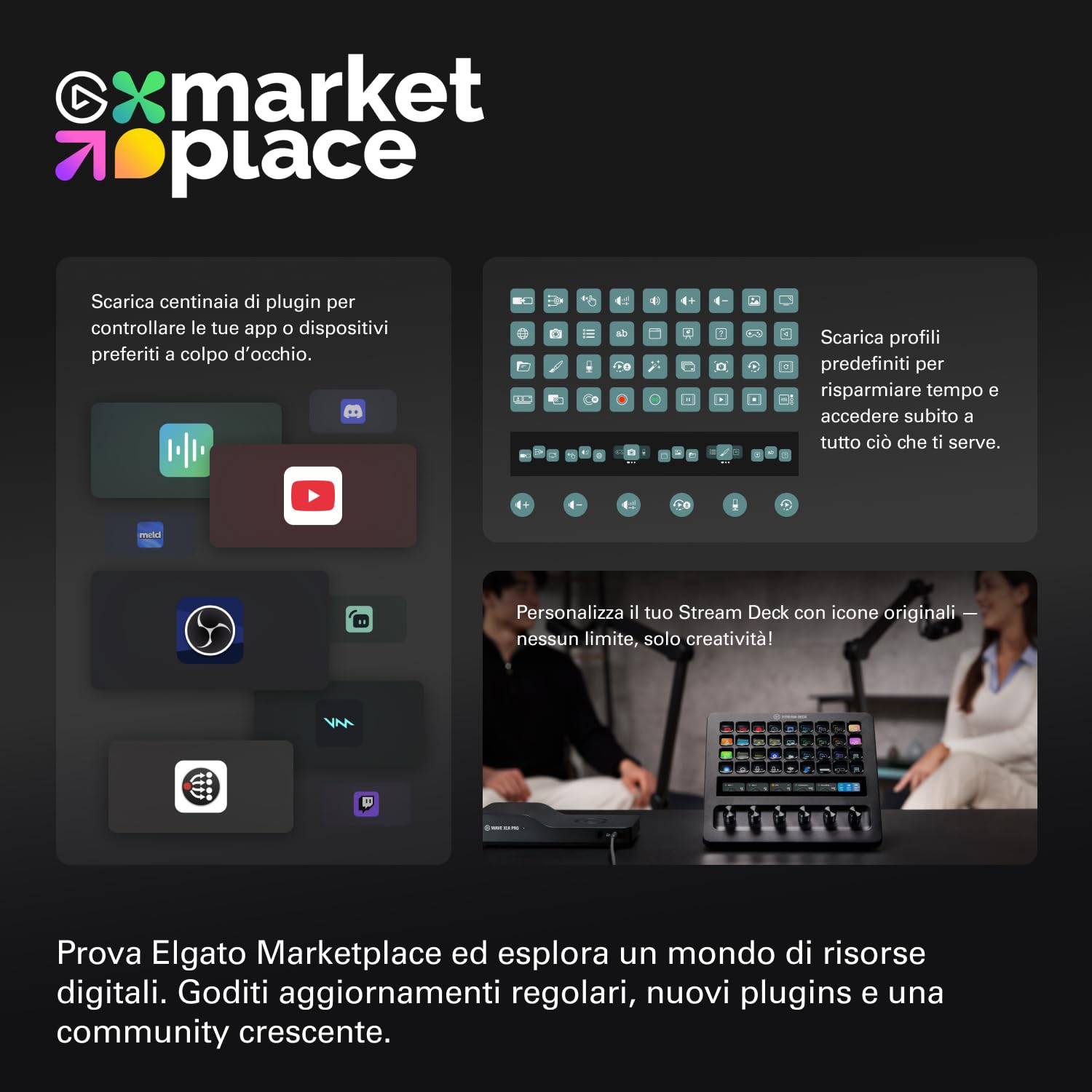 Elgato Stream Deck + XL: pannello di controllo personalizzabile con tasti macro, manopole multifunzione e touch strip per sistemi e produzioni professionali. USB-C per PC e Mac