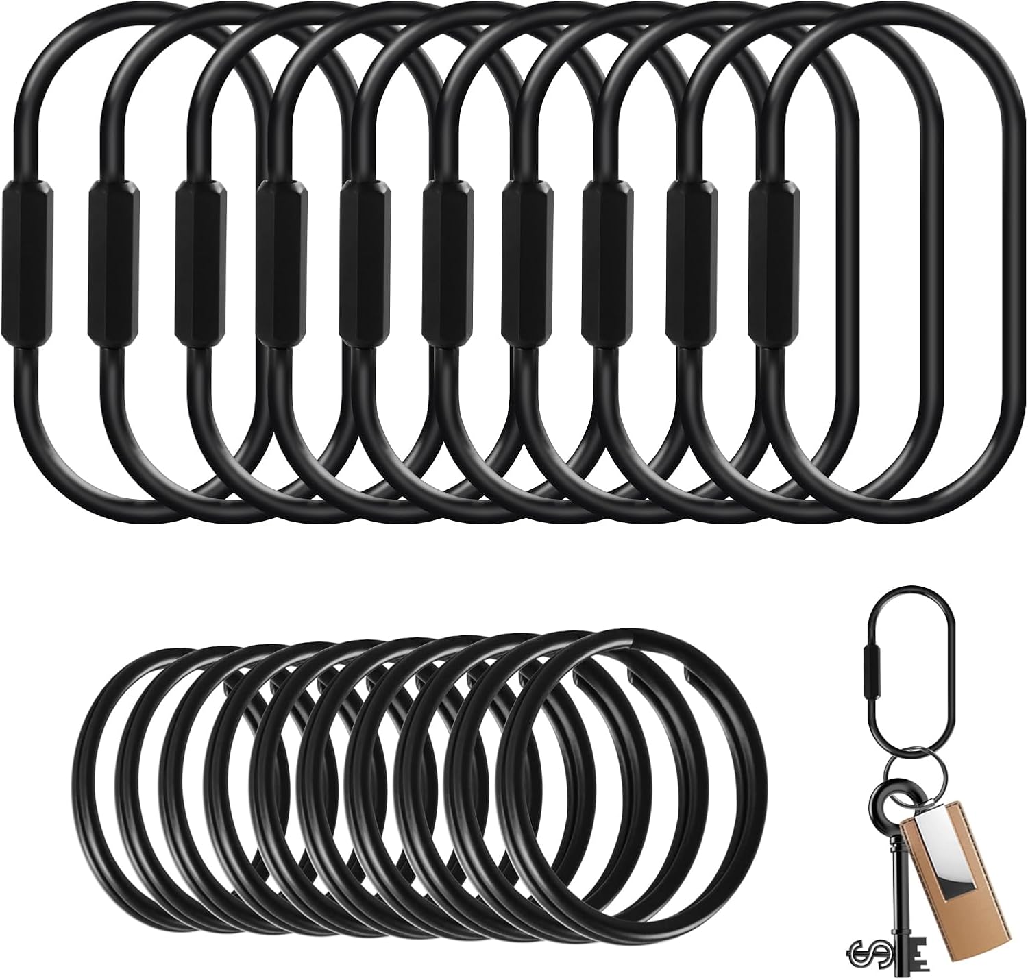 10 Pack Small Brass Key Rings Bulk, Bag Charms Key Chain Organizer Holder for Men Women (Silver)