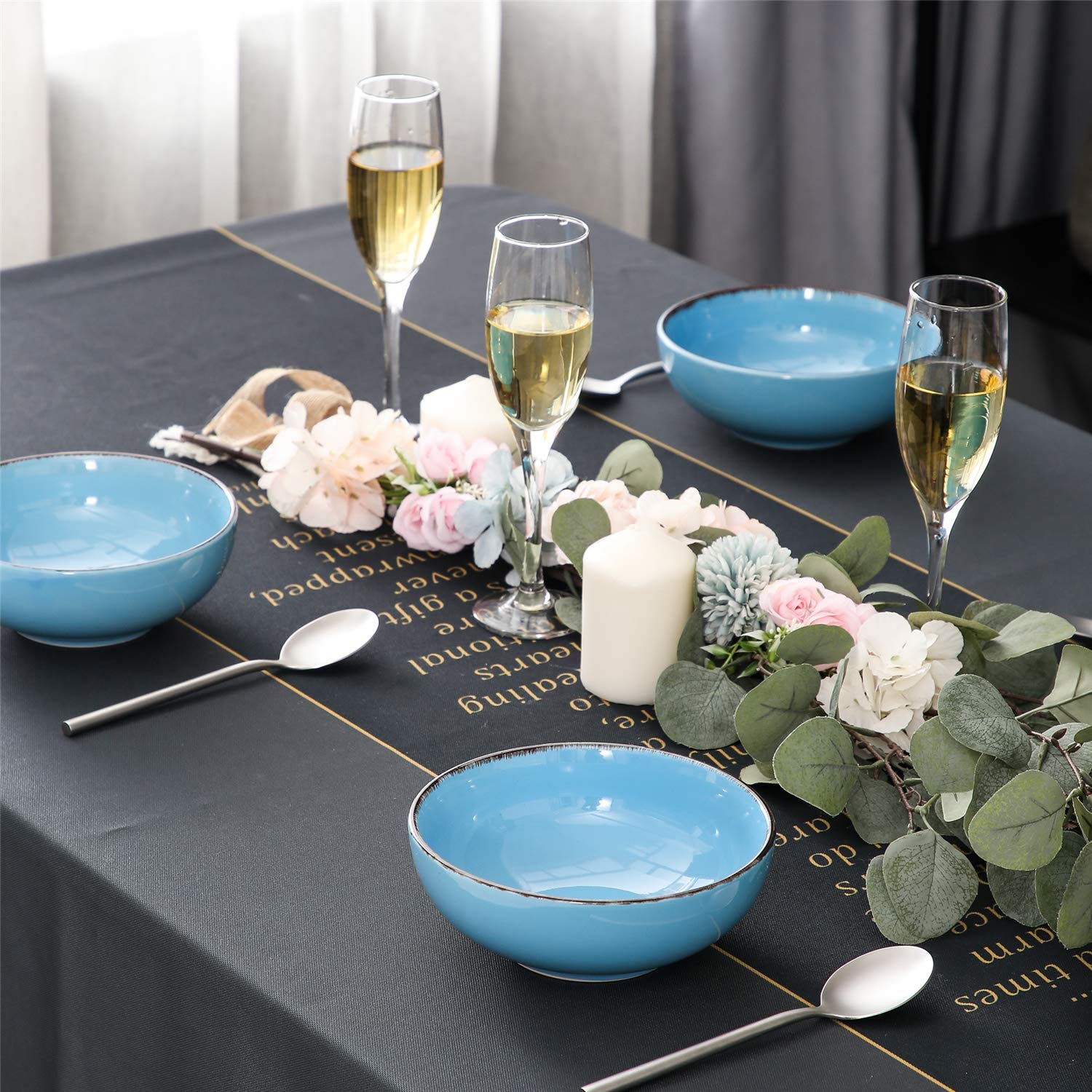 Blaue Keramikschüssel-Set, 17 cm, ideal für Suppe, Nudeln, Dessert, Obst, Nudeln, große Servierschüssel, 800 ml
