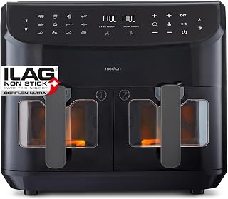 MEDION P20 XXL Airfryer Heißluftfritteuse mit 2 Kammern