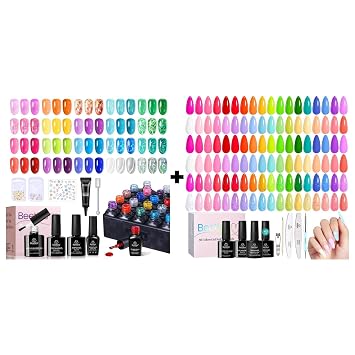 Beetles Jelly Gel Nail Polish Kit,20 Colors Neon Cat Eye Glitter Soak Off UV LED Pink O with Set, 36 Rainbow Bright Color Base Coat Gloss