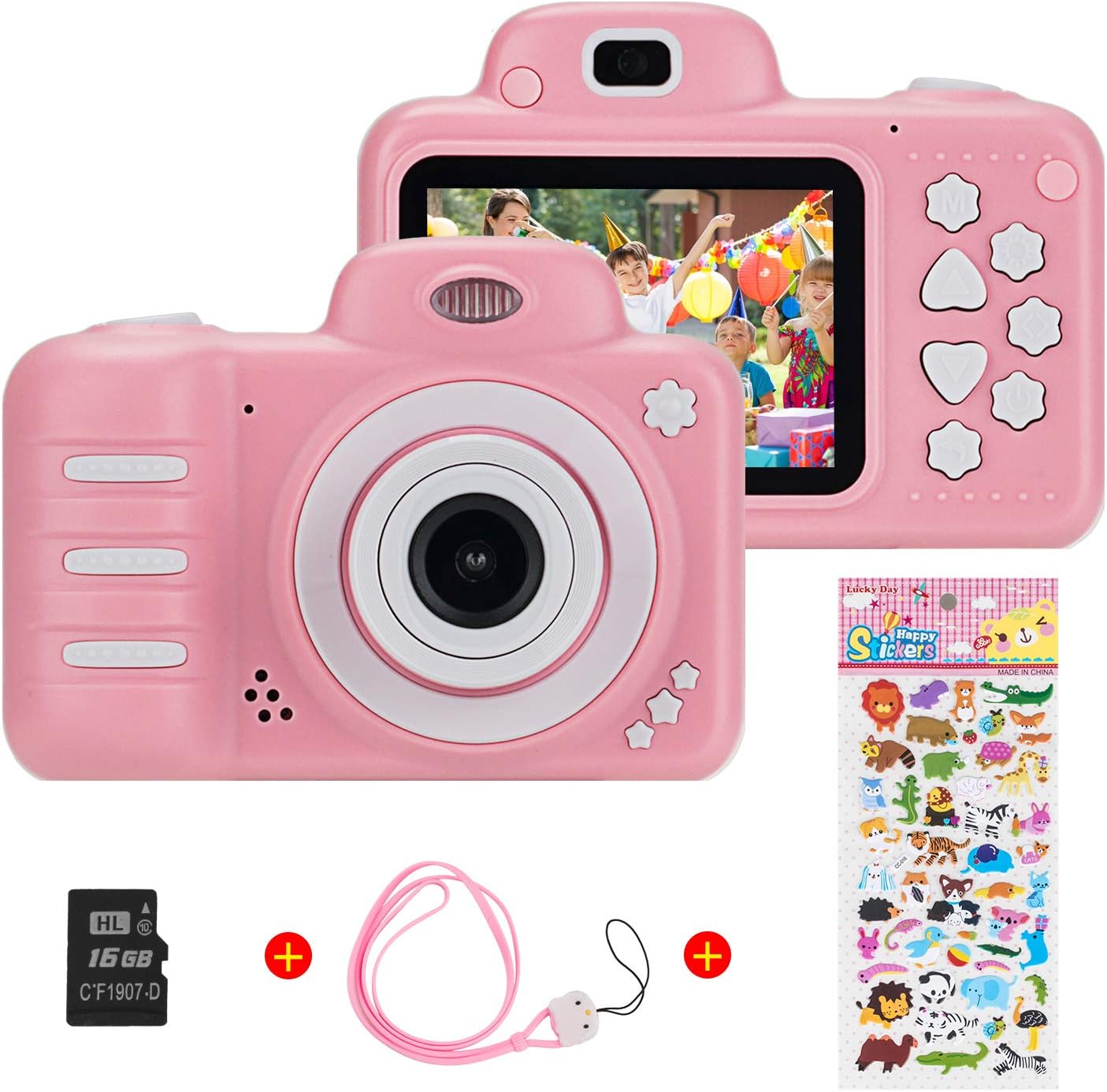Kids Camera, Camera for Kids Video Cameras Kids Digital Camera 8MP 1080P HD Camera for 3-10 Year Old Girl with 16GB TF Card (Pink)