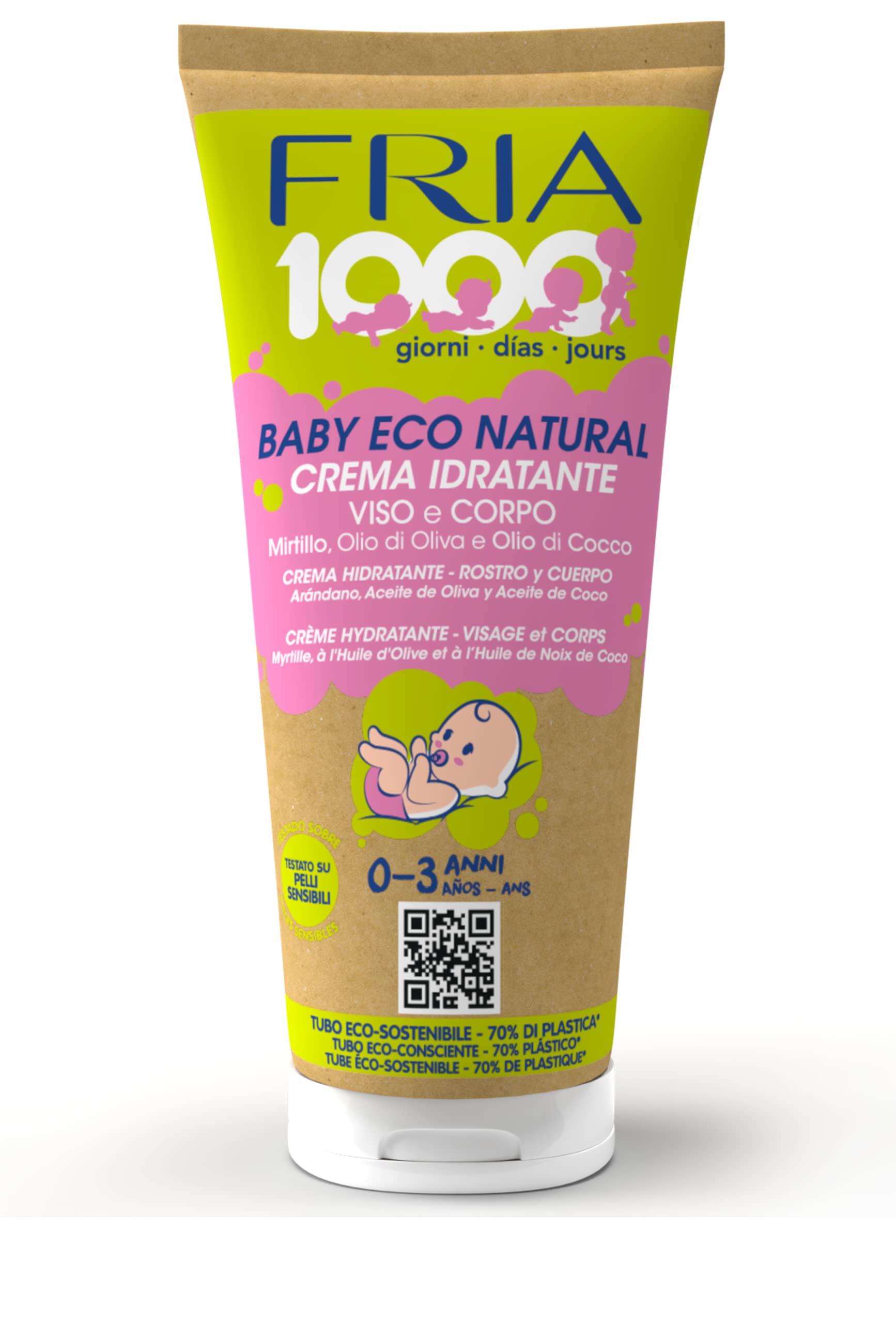 Fria 1000Giorni Crema Corpo e Viso Neonato Bambino Eco Natural con Olio di Cocco e Oliva 200ml