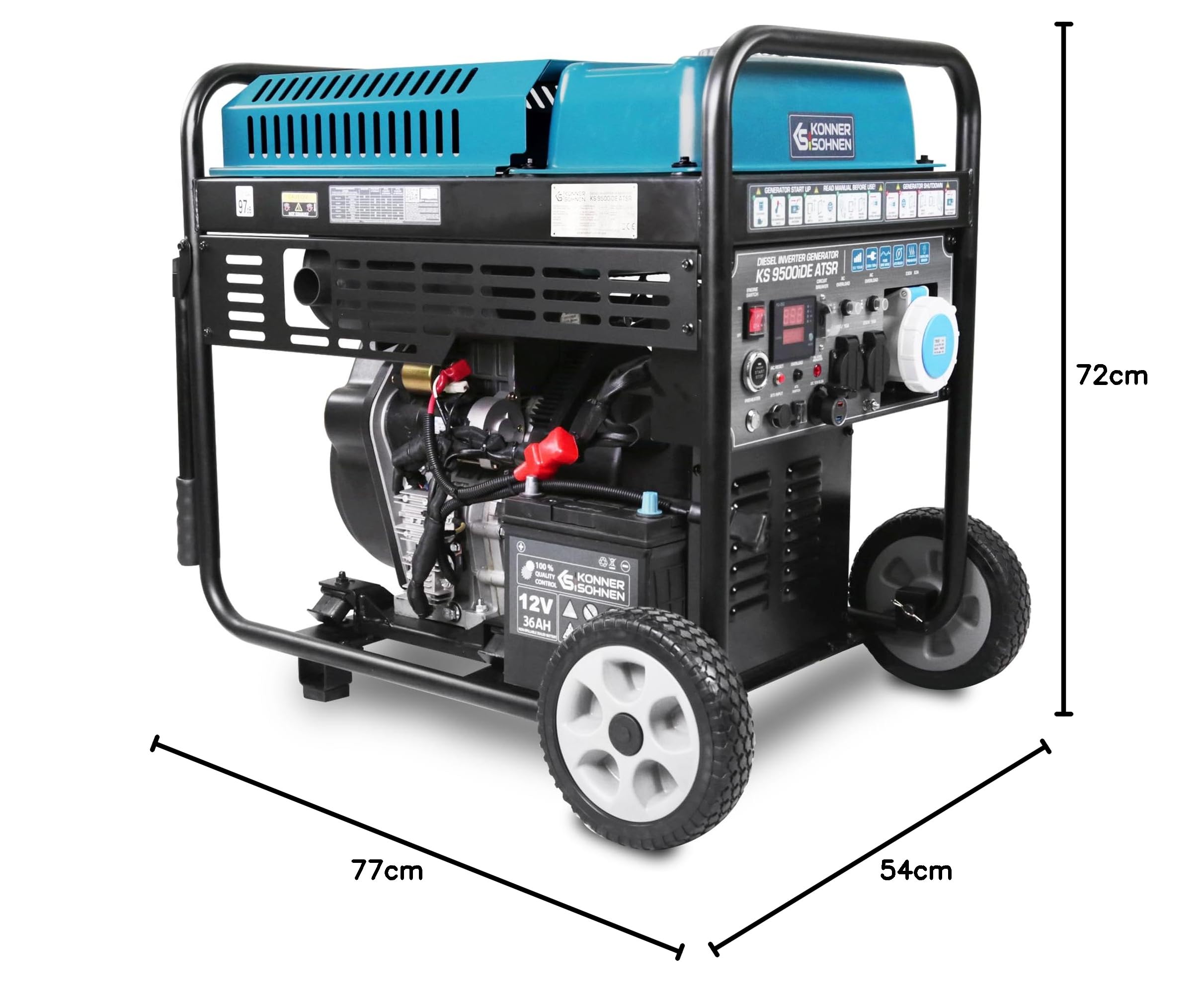 K&S Könner&Söhnen Generator diesla Inverter KS 9500iDE ATSR – agregat prądotwórczy 10 kW, 2 x Schuko 230 V, CEE 230 V 63 A, wyświetlacz LED z ogrzewaniem