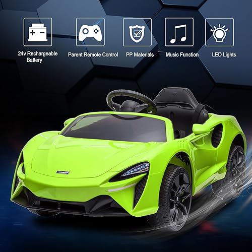 Miniatura 2 de FINITO Vehículo de paseo potente de 4 ruedas de 24 V, con licencia Mc Laren, camión de juguete con control remoto, vehículos eléctricos (verde)