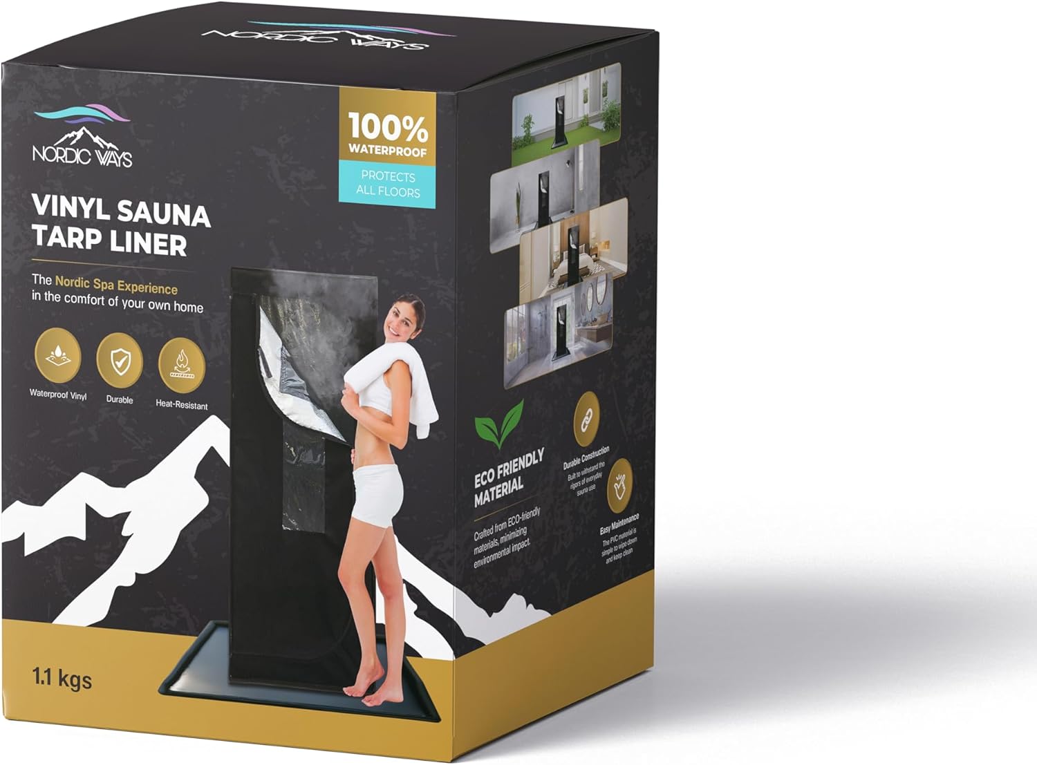 Premium Portable Sauna Liner Tarp – Medical Grade PVC Vinyl Floor Protector – Black Waterproof Heat-Resistant Moisture Barrier for Indoor Outdoor Sauna Use – Universal Sauna Floor Protection Mat