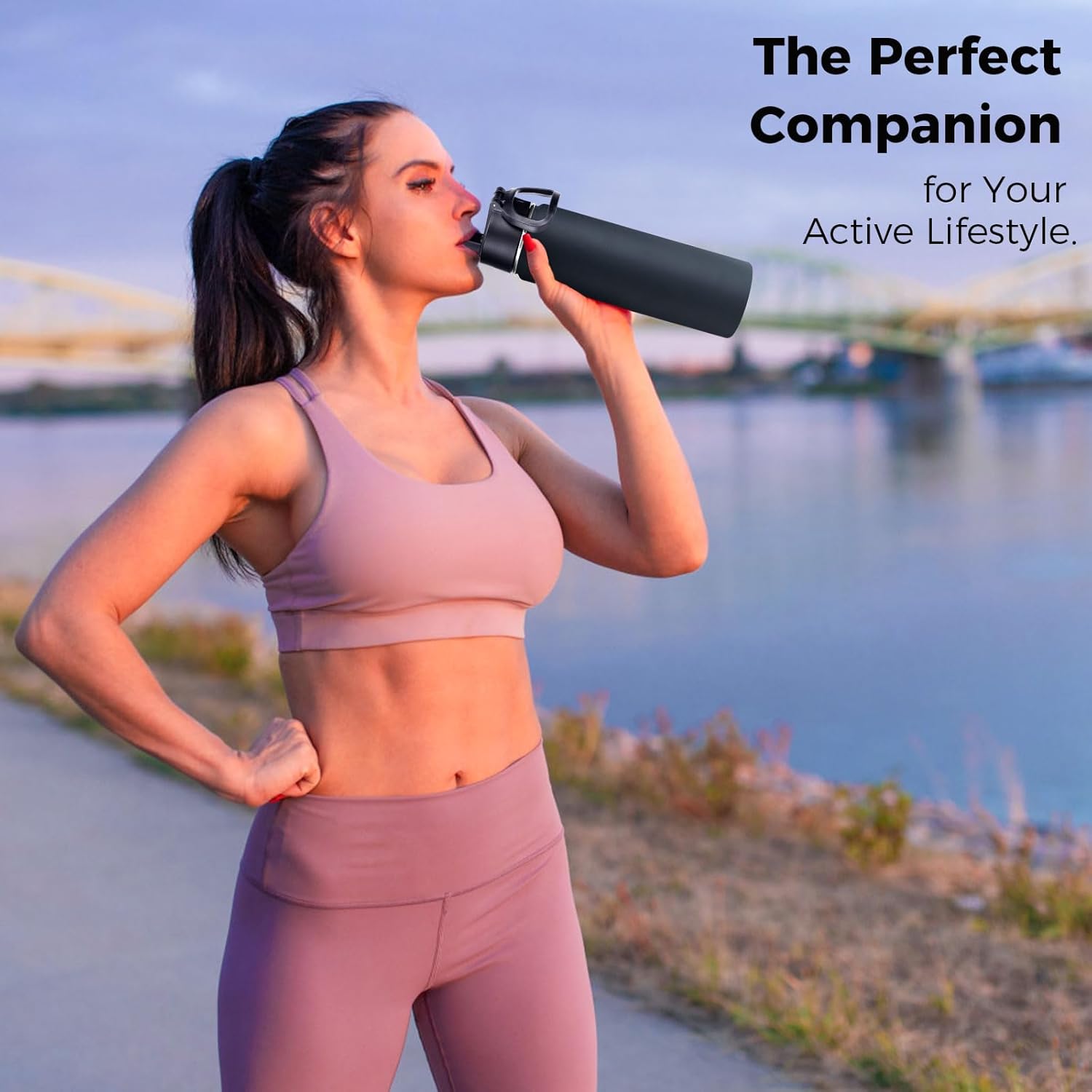 Neihepal 22 oz Insulated Water Bottle with Straw Lid, Double Walled Vacuum Stainless Steel Water Bottles Leak Proof, Wide Mouth (Black,1 Pack) - Image 7