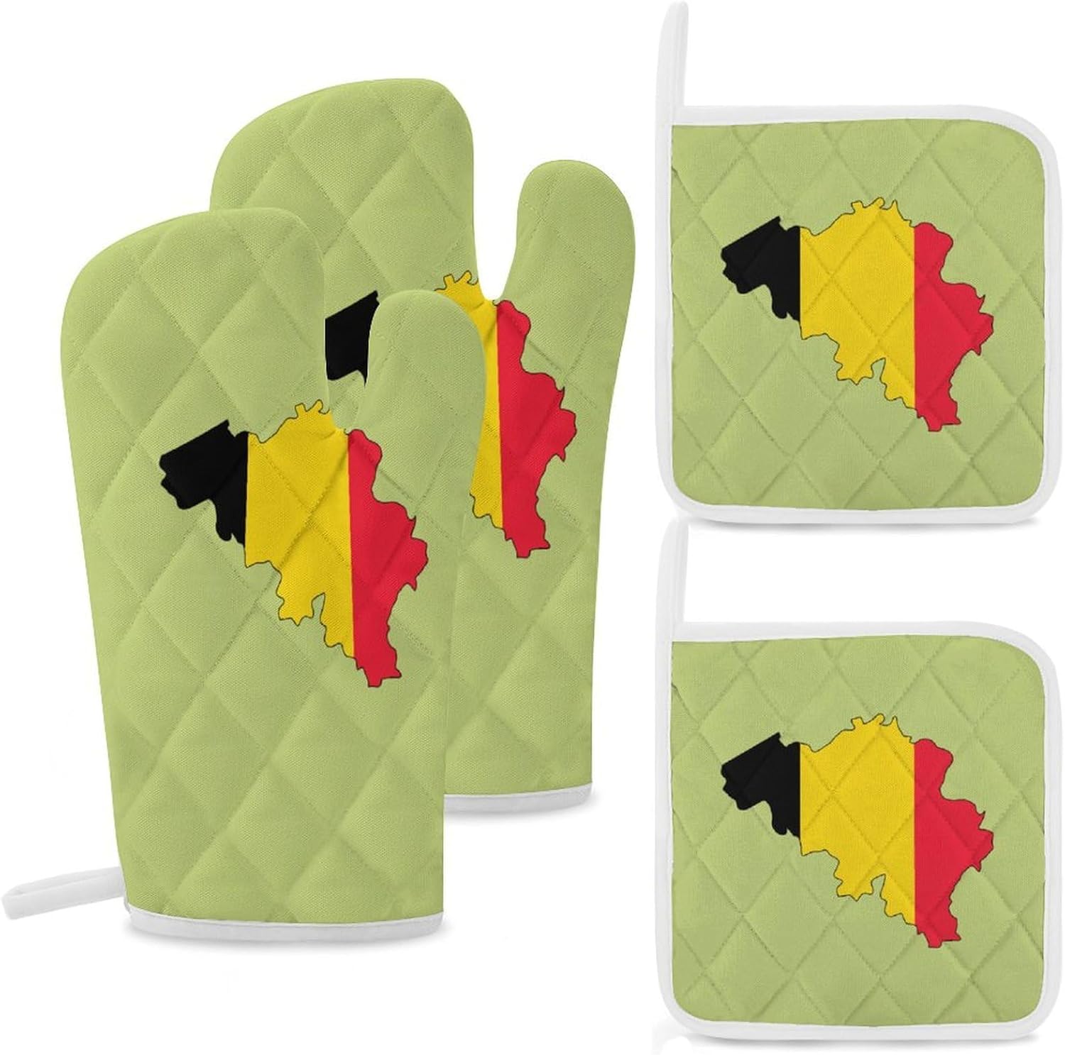 Belgian Map Flag Oven Mitts and Pot Holders 4Pcs Set Heat Resistant Cooking Mitts Hot Pads