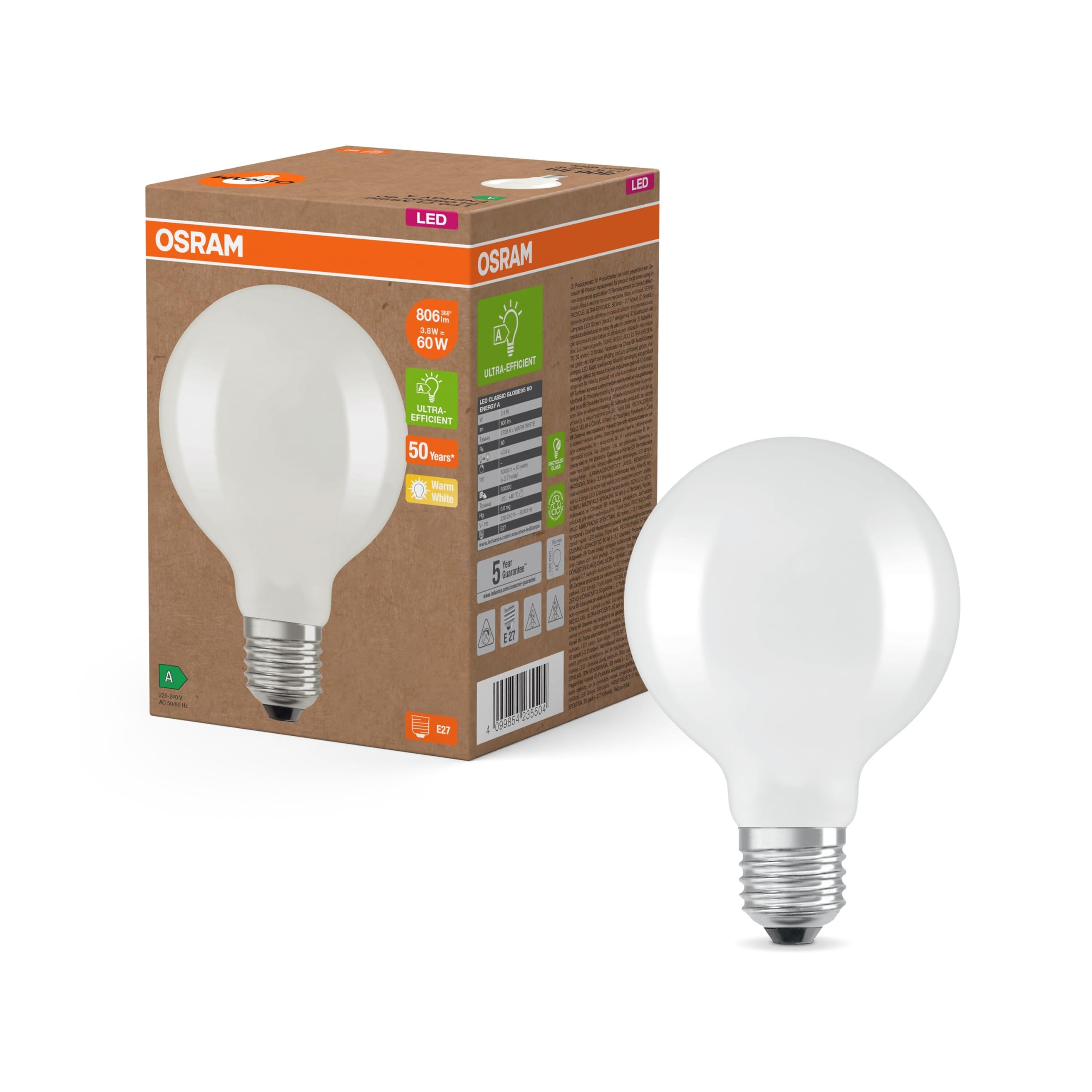 Osram Led Bulb Globe G95 E27 3.8W Matt 2,700K