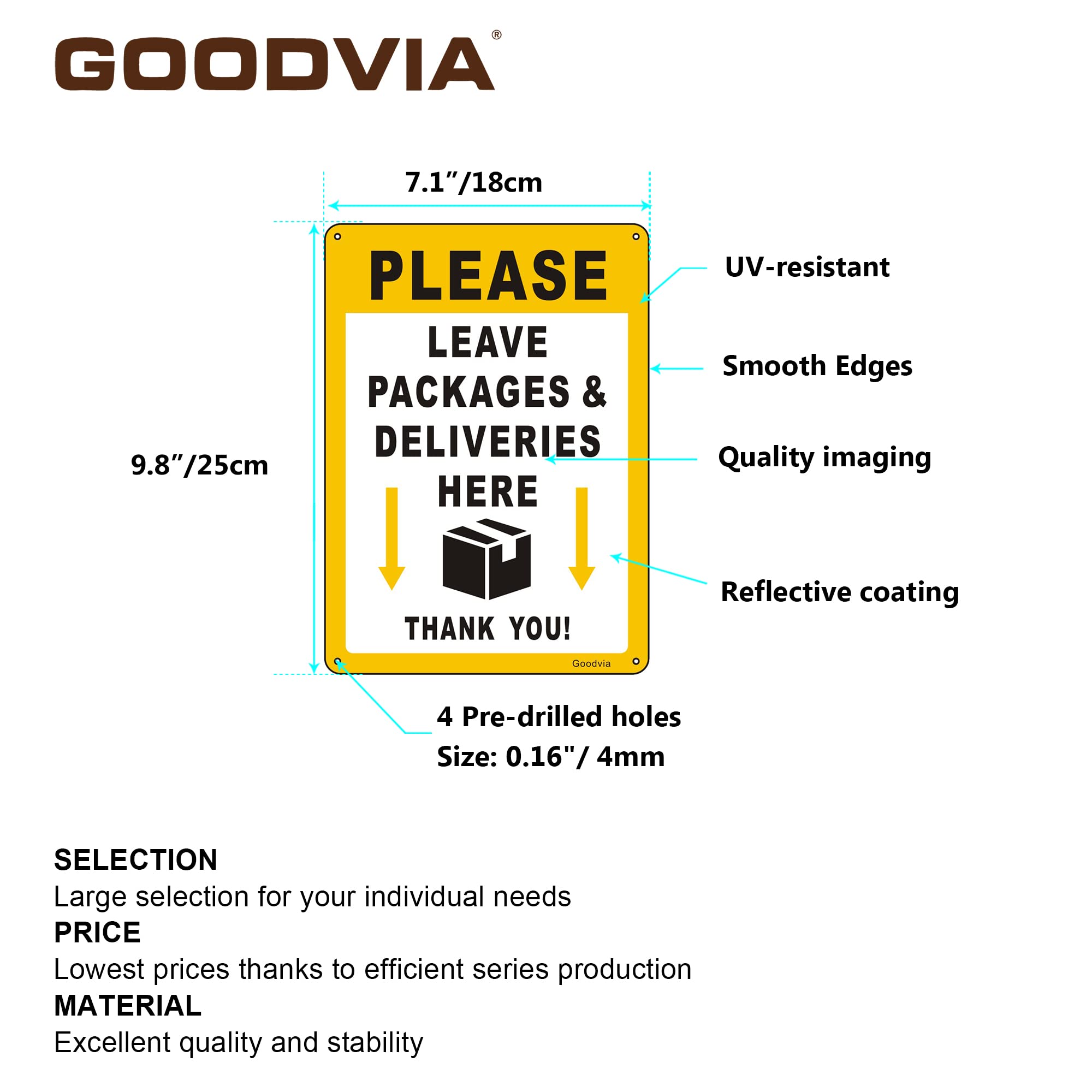 Goodvia Please Leave Parcels and Packages Here Sign with Arrow Alu with Pre-drilled Holes - Image 2