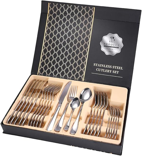 24 Piece Cutlery Set for 6 PersonBen & Bel Stainless Steel Tableware Dinnerware Knife Fork Spoon Set with Gift Box, Easy Clean & Dishwasher Safe