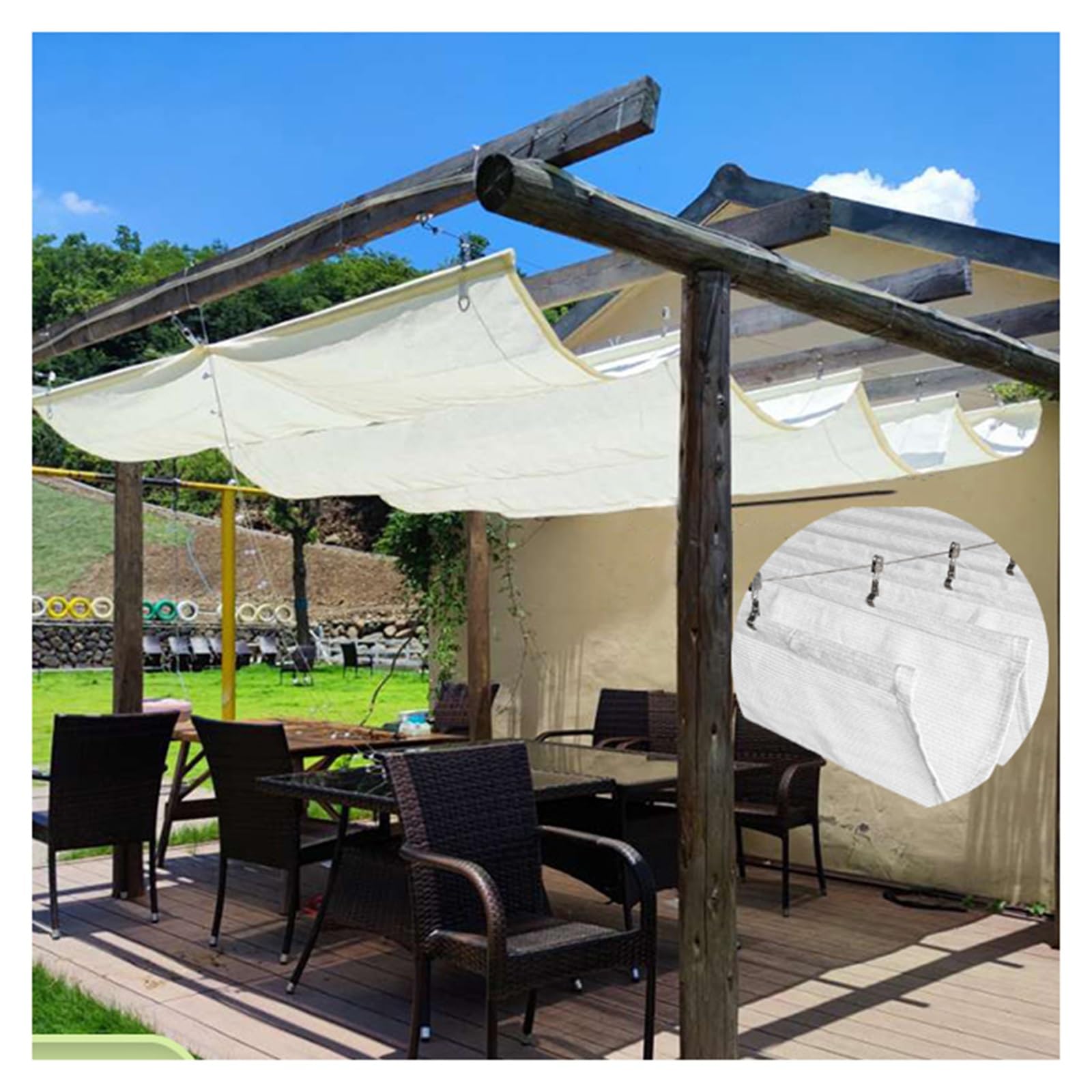 Toldo de vela de sombra retráctil que elimina el calor sofocante en terrazas