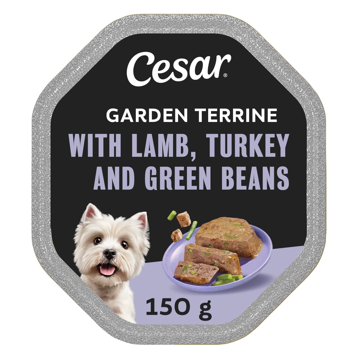 Cesar Garden Terrine Adult Wet Dog Food, Juicy Lamb, Turkey And Green Beans In Loaf, Garnished With Garden Vegetables, 8 X 150 G Trays