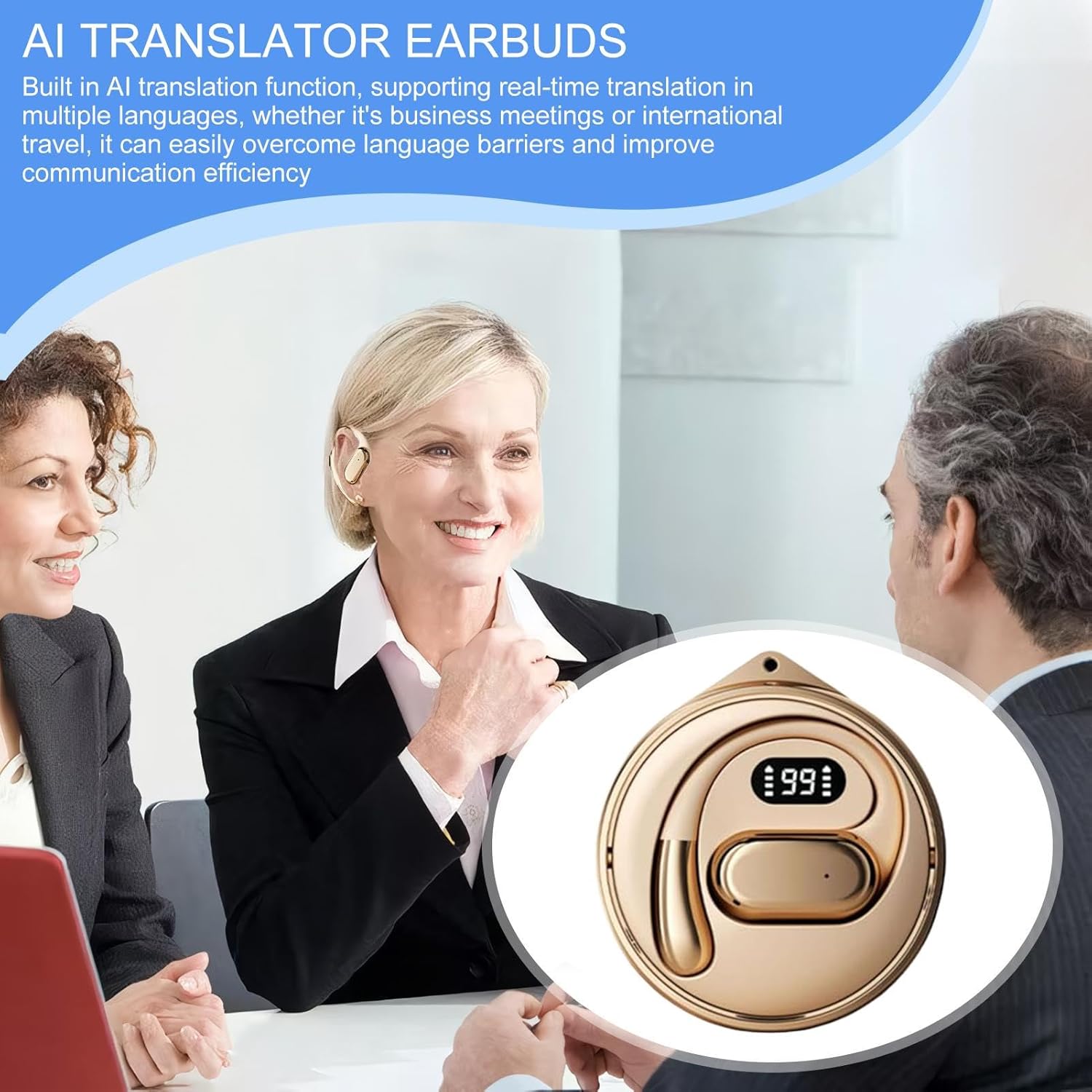 Translator Earphone, Translation Earbuds, Compact and Comfortable Design, Travel Language Ear Buds, Wireless Earphone with HD Sound Quality, 3.94 x 3.54 x 2.36 inches