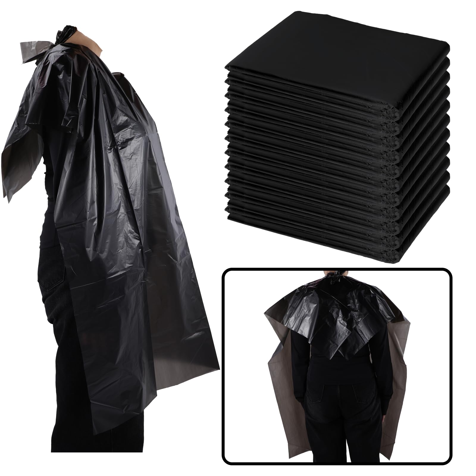 100 mantelle usa e getta da barbiere, impermeabili, mantello da parrucchiere, mantello da taglio per capelli, mantello nero da barbiere per taglio di capelli, mantello usa e getta da parrucchiere,