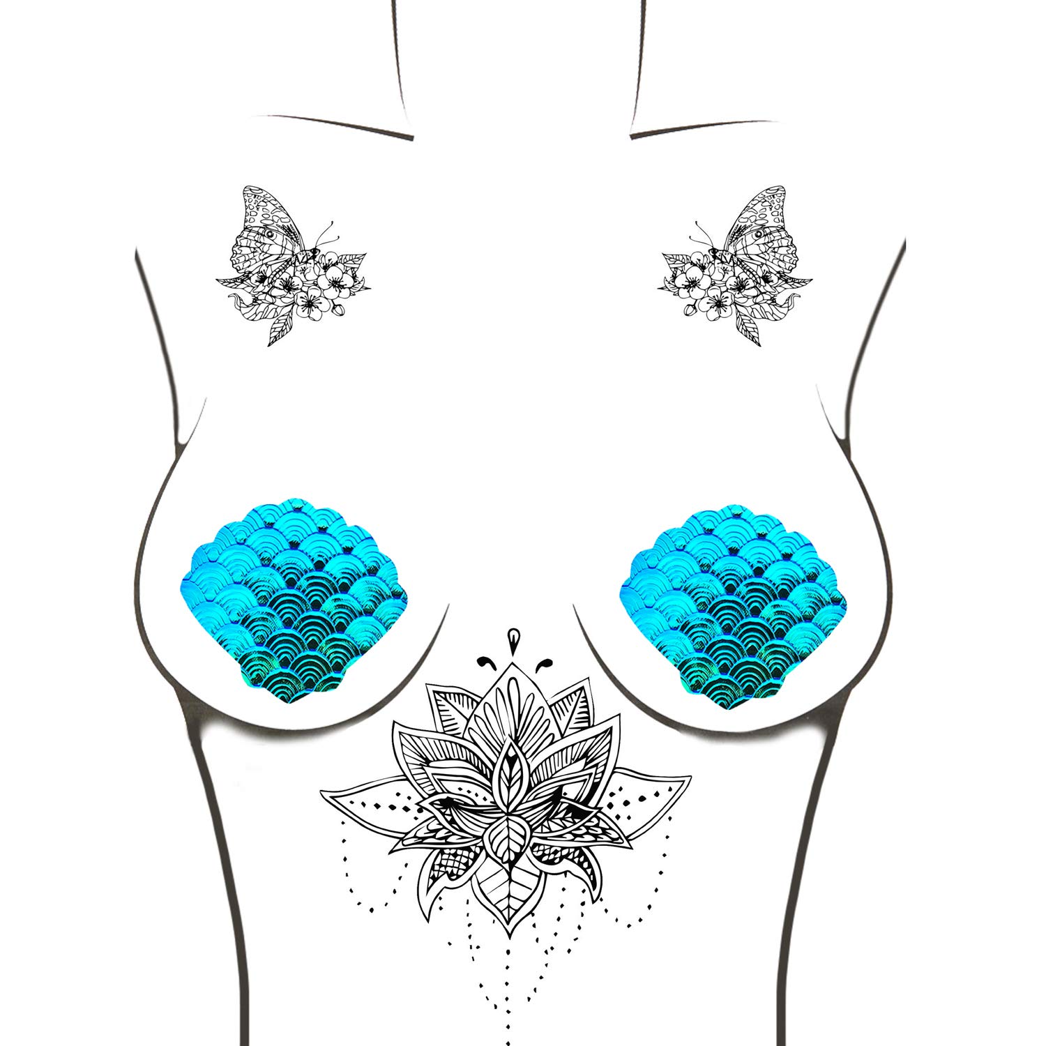 Neva Nude Under the Sea Nipztix Pasties Nipple Covers, Medical Grade Adhesive, Waterproof, Made in USA