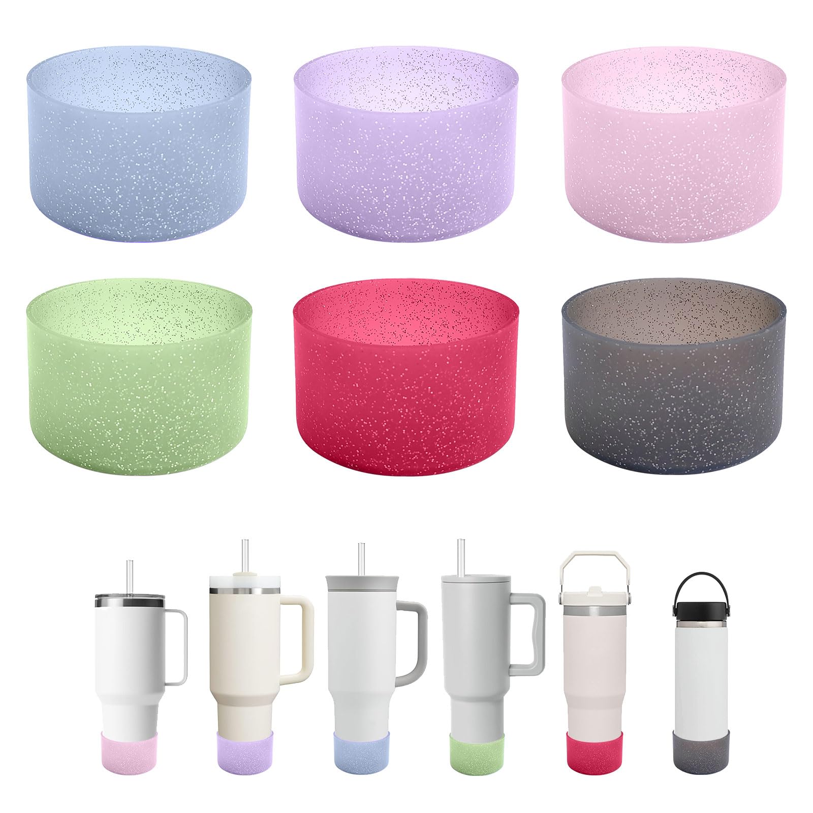 IOXXL 6Pcs Silicone Tumbler Boots for Stanley/Simple Modern/Owala/Yeti, Fits Hydro Flask 12-24oz Water Bottles 2.8-3in Bottom Protector