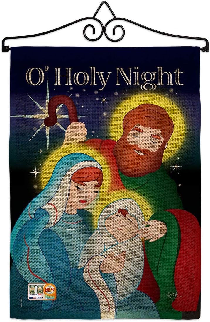 O Holy Night Burlap Garden Flag Wintertime Nativity Three King Religious Family Season Christian Small Decorative Gift Yard House Banner Double-Sided Made In USA 13 X 18.5
