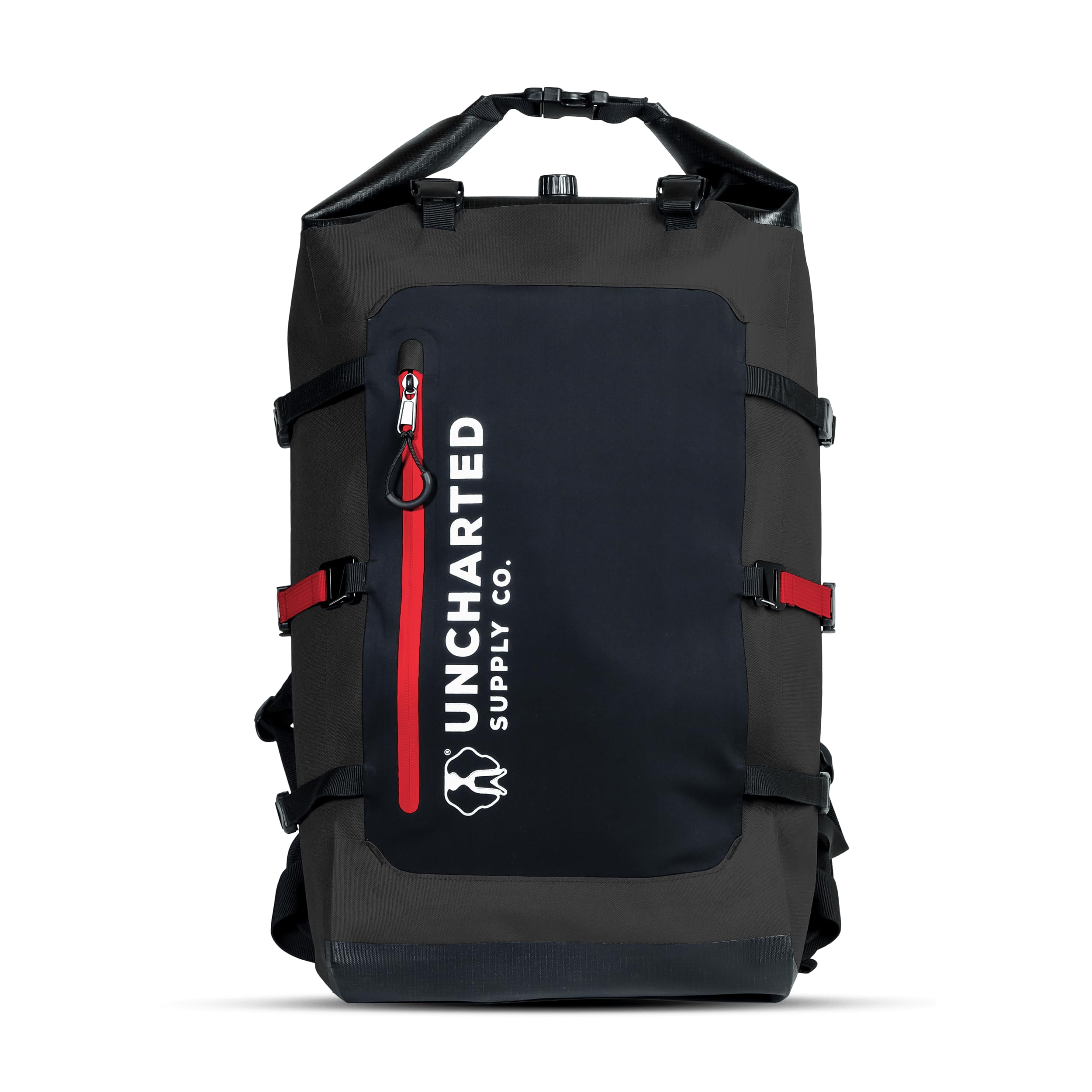 Uncharted Supply Co. Waterproof Roll-Top Backpack – Barron Backpack Durable Dry Bag for Hiking, Travel & Adventure (Black)