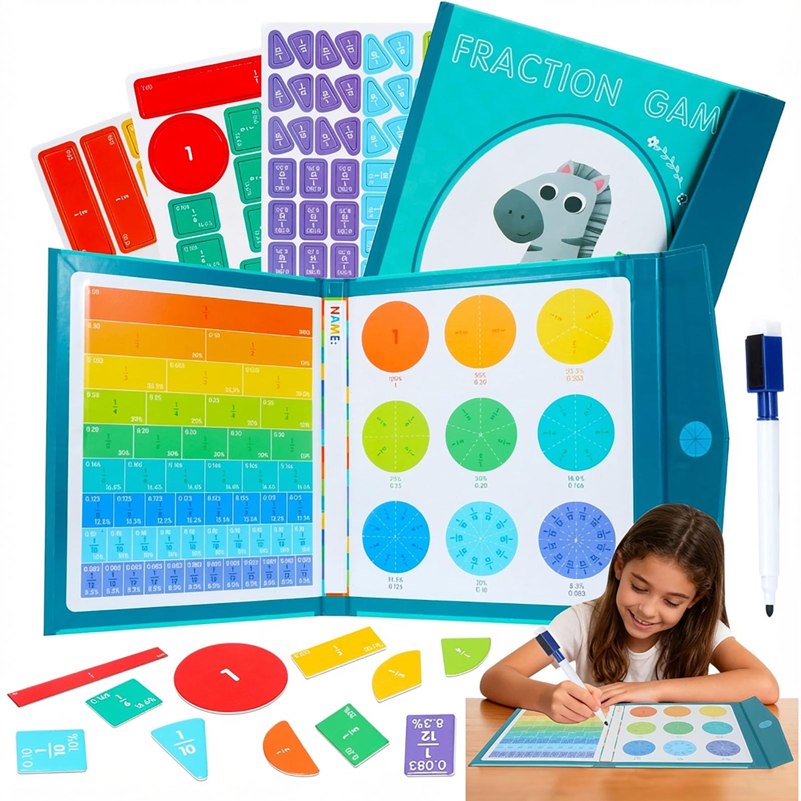 Magnetic Fraction Playbook for Kids, Fraction Book Math Manipulatives