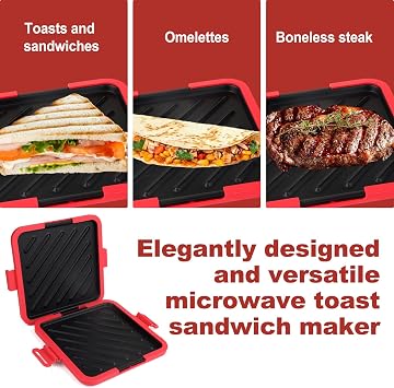 Microwave Toastie Maker, Toastie Maker with Adjustable Silicone Straps, Microwave Toasted Sandwich For Grilled Cheese/Bread/Sandwiches/Pizza