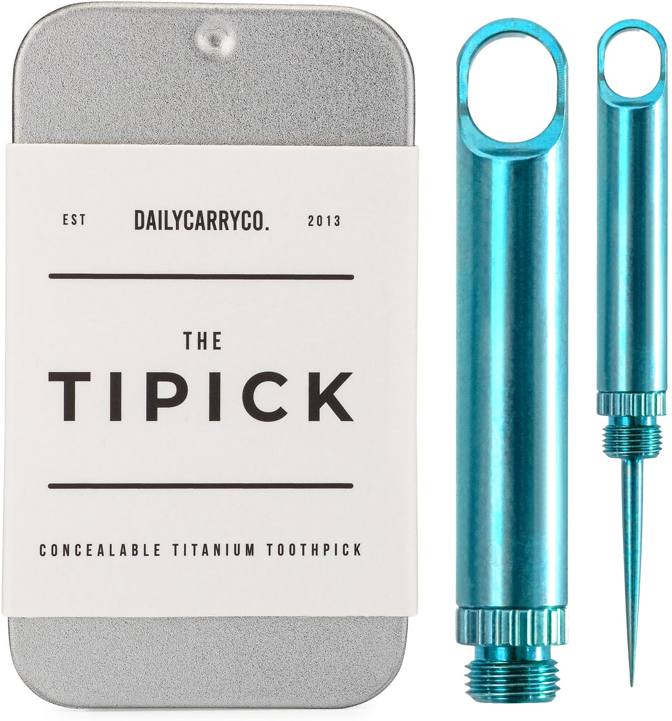 DAILYCARRYCO. TiPick Titanium Toothpick - Portable Metal &amp; Reusable EDC Travel Toothpick - Compact &amp; Convenient - Carry On-The-Go - Turquoise