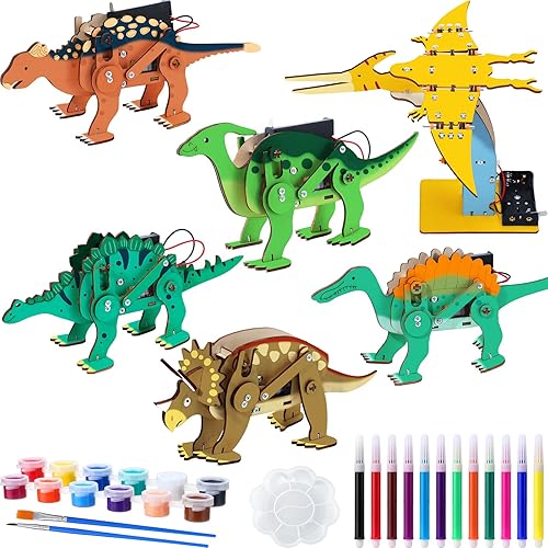 Silipull 6 piezas de juguetes de dinosaurio manos 3D DIY rompecabezas de madera dinosaurio artesanía modelo robot tallo kits educativos edificios