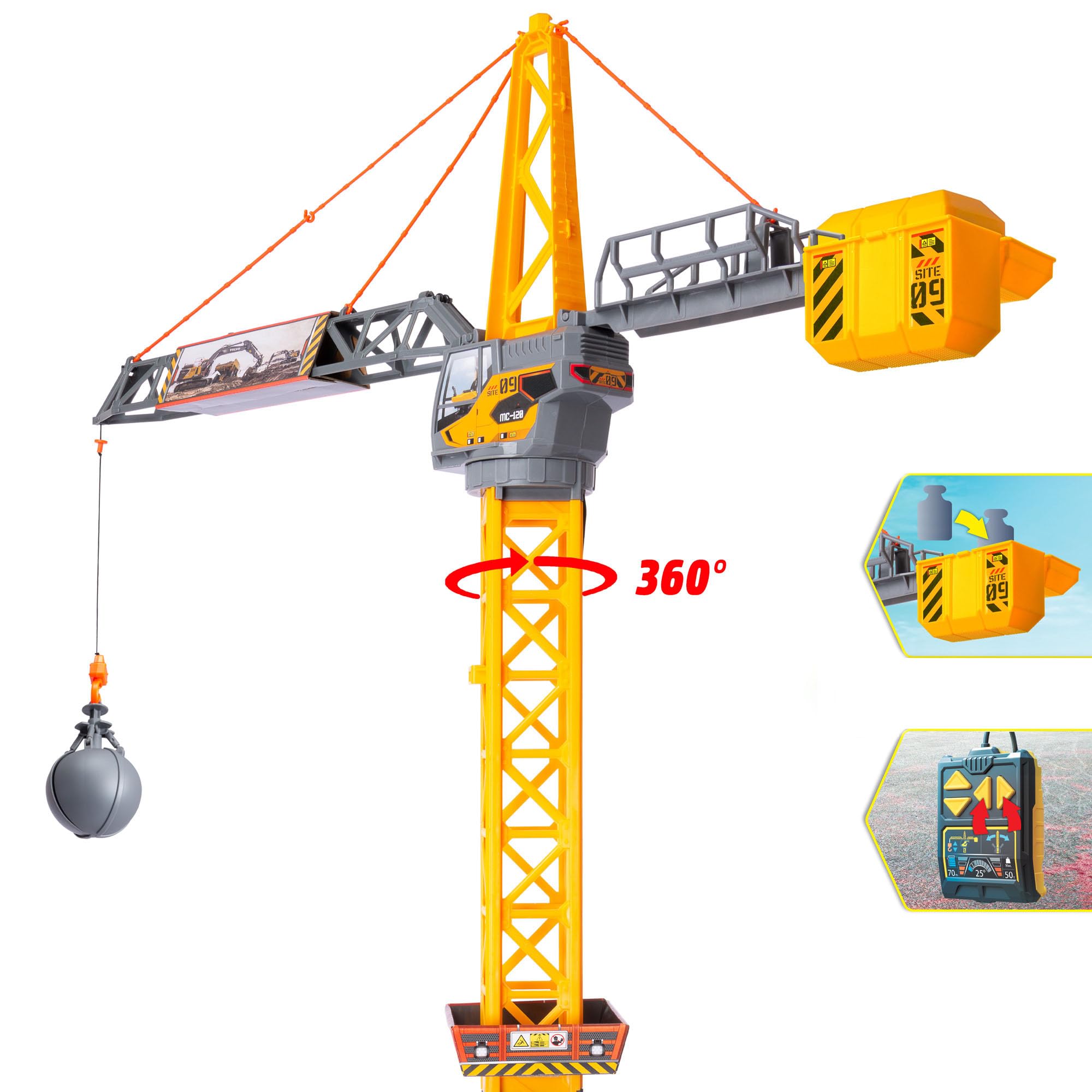 Dickie Toys – Gru da Cantiere per Bambini 3+ con Rotazione a 360°, Palla da Demolizione, Pinza, 203729022