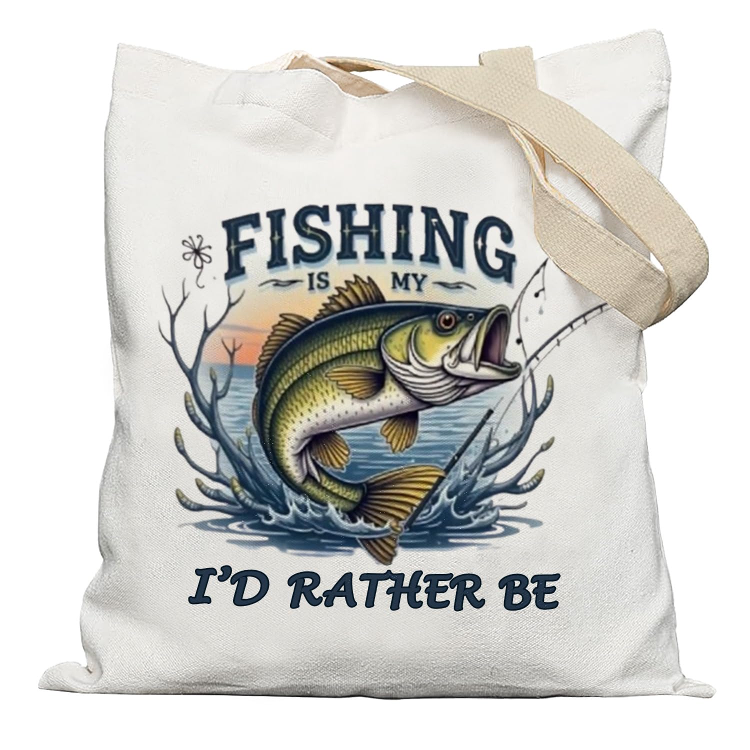 APJYM Fishing Camping Tote Bag, I'D Rather Be Fishing Bag, Fisherman Gifts, Funny Fishing Gifts for Men Dad Grandpa Women，Reusable Grocery Bags