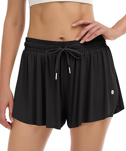 Pantalones cortos atléticos fluidos 2 en 1 para mujer, para correr, yoga, entrenamiento, motociclista con bolsillo en verano
