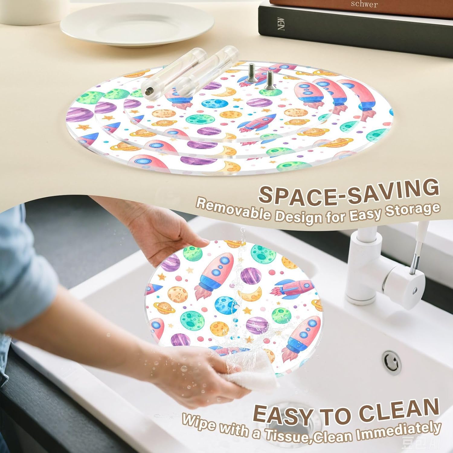 Spaceship Planet Star Moon 3 Tier Acrylic Cupcake Stand, Cupcake Stand for 34 Cupcakes for Weddings, Christmas,Holidays,Parties,Birthday,Printed Cupcake Tower 23300372