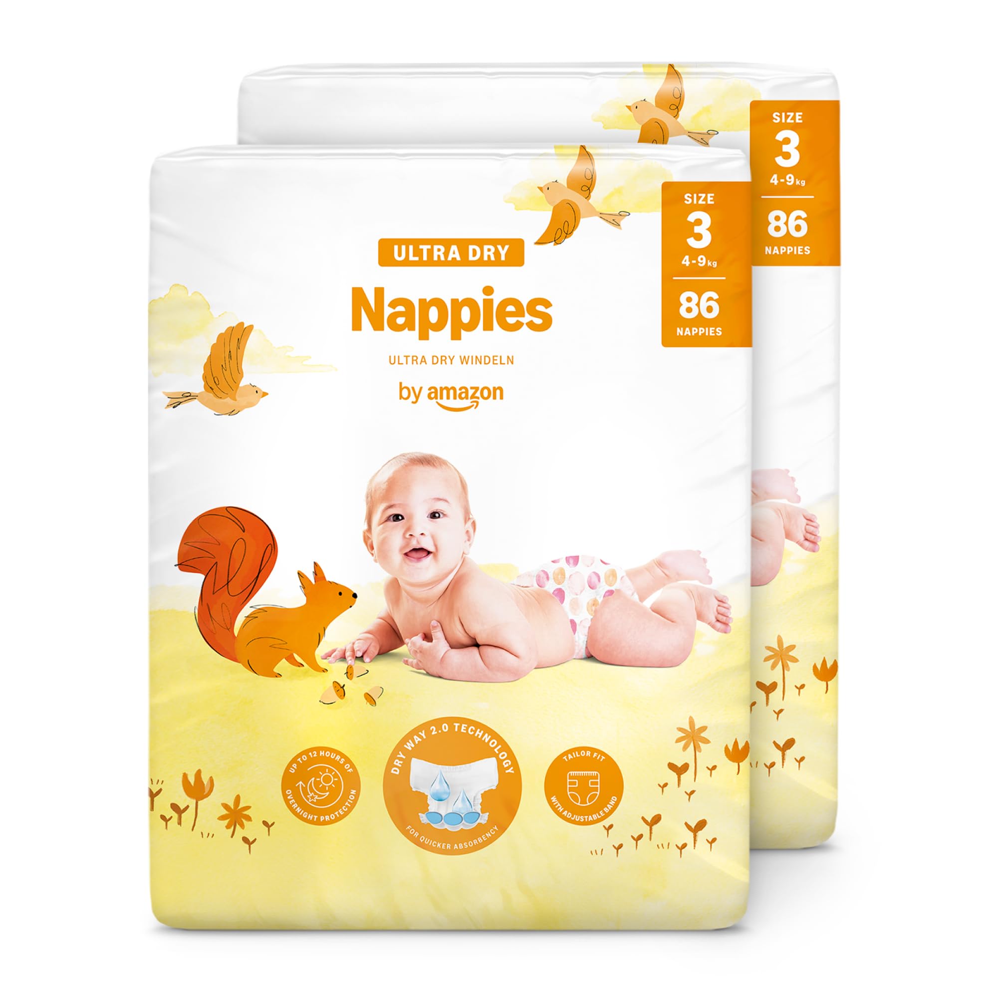 By Amazon Pannolini ultra asciutto, Taglia 3 (4-9 kg), Con canali d'areazione, Bianco, 172 Unità (2 confezioni da 86) - Nuova versione (Precedentemente un marchio Mama Bear brand, stesso prodotto)