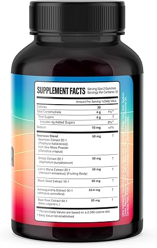 Miniatura 8 de KJHD 2 gomitas Shilajit Ashwagandha con musgo marino, raíz de remolacha, hongo de melena de león y aceite de semilla negra, suplemento de