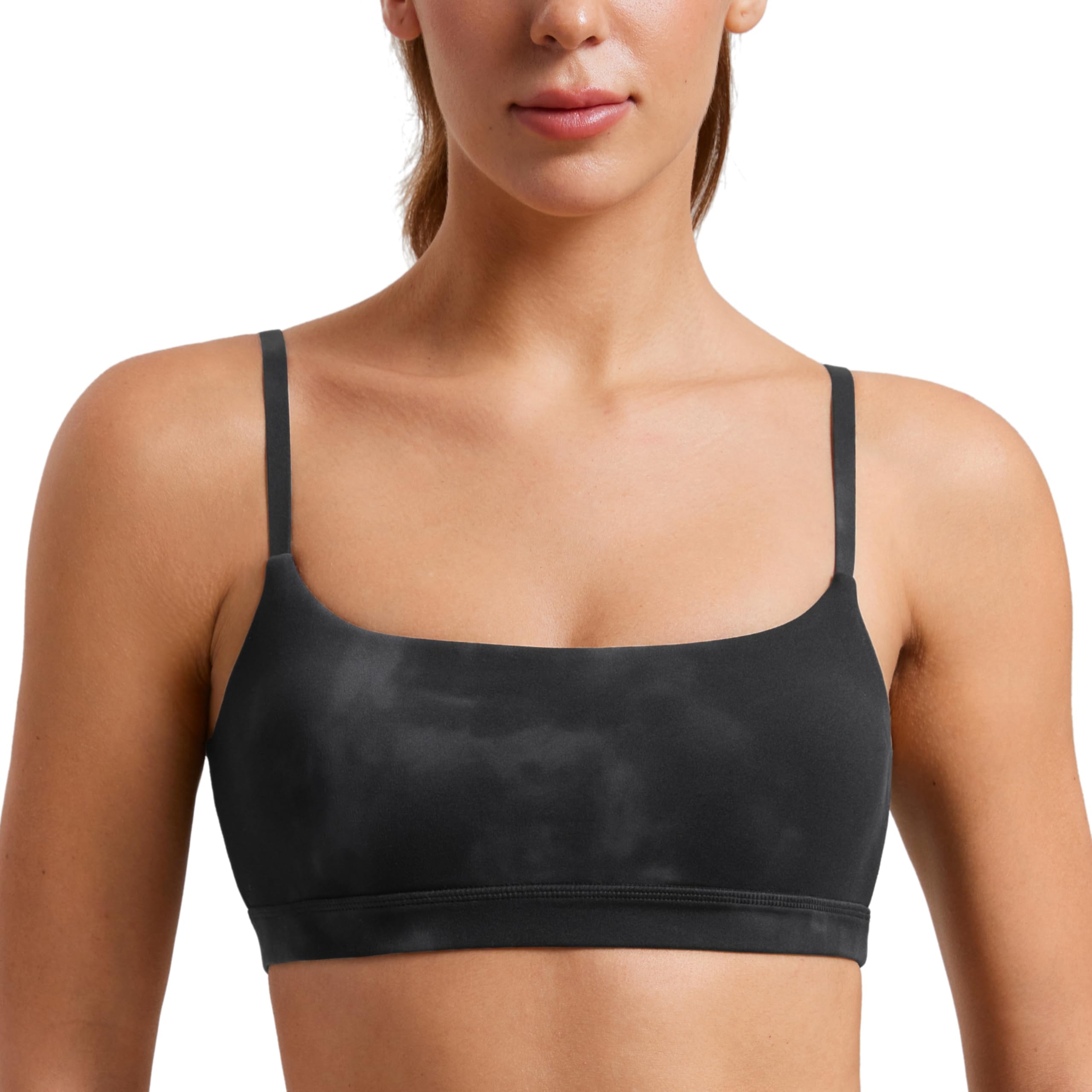 CRZ YOGA Butterluxe Women's Adjustable Straps Sports Bra Padded Scoop Neck Yoga Bras Wireless Workout Crop Top Black Tie Dye Flowers 16