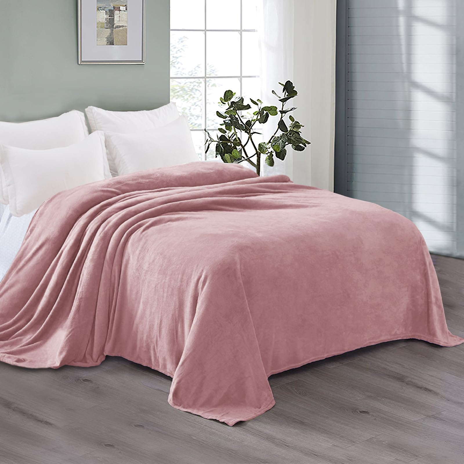 Exclusivo Mezcla Fleece Blanket Twin Size for Bed, Super Soft and Warm, All Season, Cozy, Plush, Lightweight, 90x66 Inches, Dusty Pink