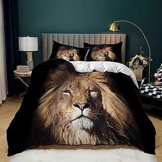 AILONEN Lion Duvet Cover Set Queen Size,3D Print Tiger Bedding Set Kids Girls and Boys,Animal Theme Comforter Cover Set,1 Quilt Cover 2 Pillowcases 3 Piece