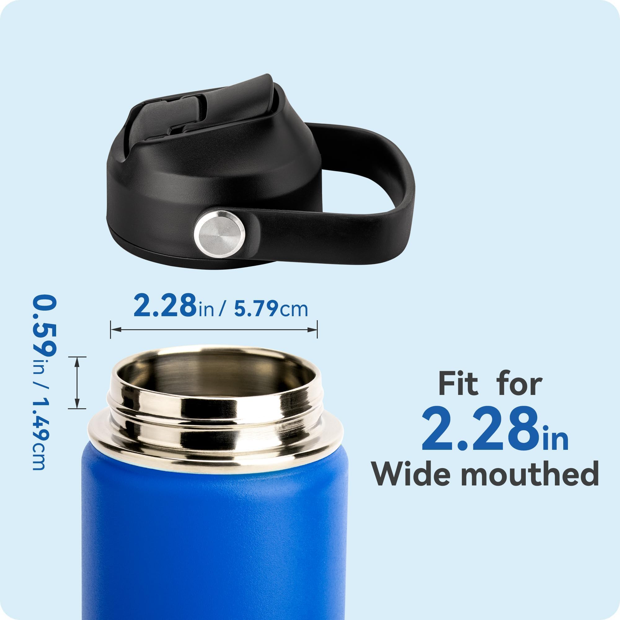 Silikon-Trinkhalm-Deckel für Hydroflaschen, einfache moderne Eisenkolben, Thermoflasche und mehr, 340 - 1,8 l breite Öffnung, Sport-Wasserflaschenzubehör (2er-Pack)