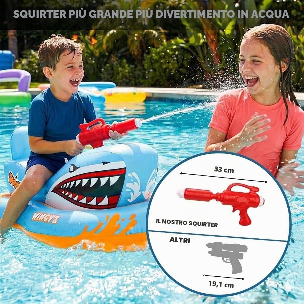 WINGYZ Galleggianti per piscina per bambini con pistola ad acqua, 2026 nuove zattere gonfiabili per piscina giocattoli barca, a forma di squalo, galleggianti per piscina per bambini dai 3 ai 12 anni
