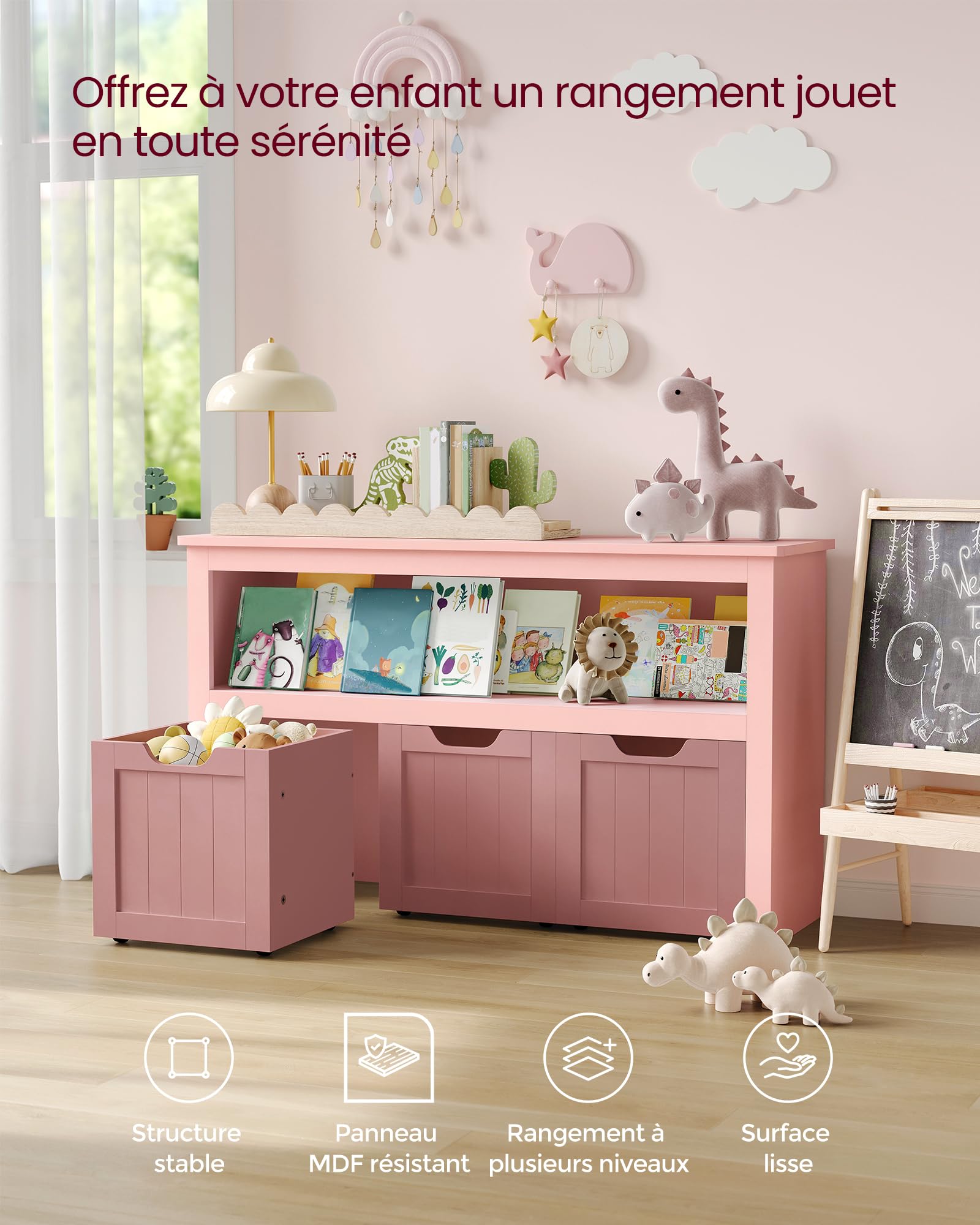 VASAGLE Étagère pour Enfants, Rangement de Jouets pour Enfants, Armoire de Rangement, Armoire à Jouets, boîte de Rangement avec roulettes, étagère à Jouets, pour Chambre d'enfant, 30 x 102 x 60 cm