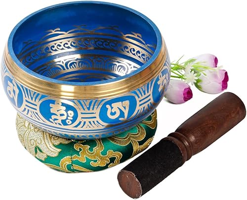 Miniatura 5 de Juego de cuencos tibetanos para cantar  Diseño azul frío  Maha Bodhi 5 pulgadas de ancho auténtico gong de meditación para relajación y curación de