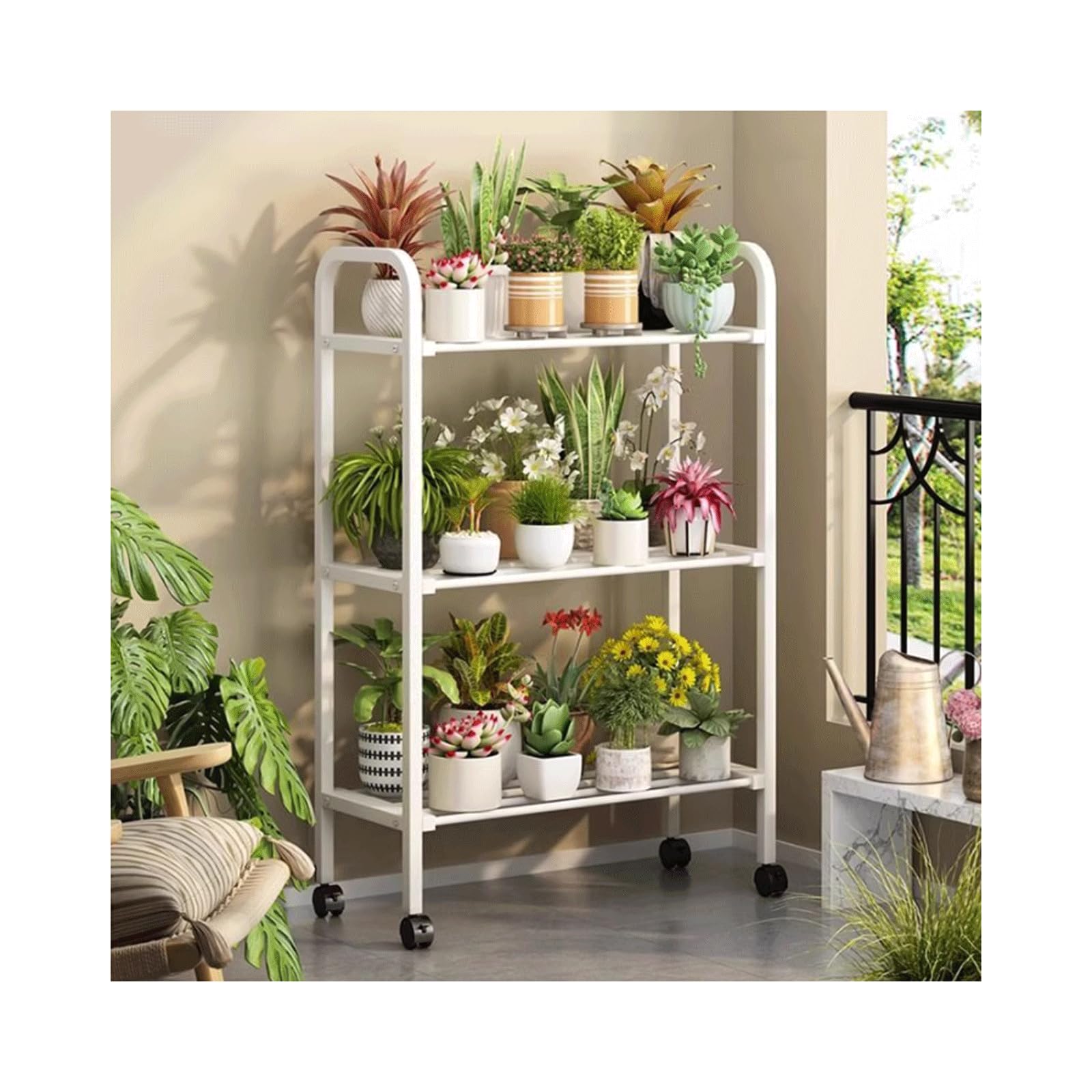 YUANCHUTOP 3-Tier Metal Plant Stand on Wheels - Modern Indoor Tiered Shelf for Flower Pots, Perfect for Living Room, Balcony, Garden Decor, Space-Saving Plant Display Rack
