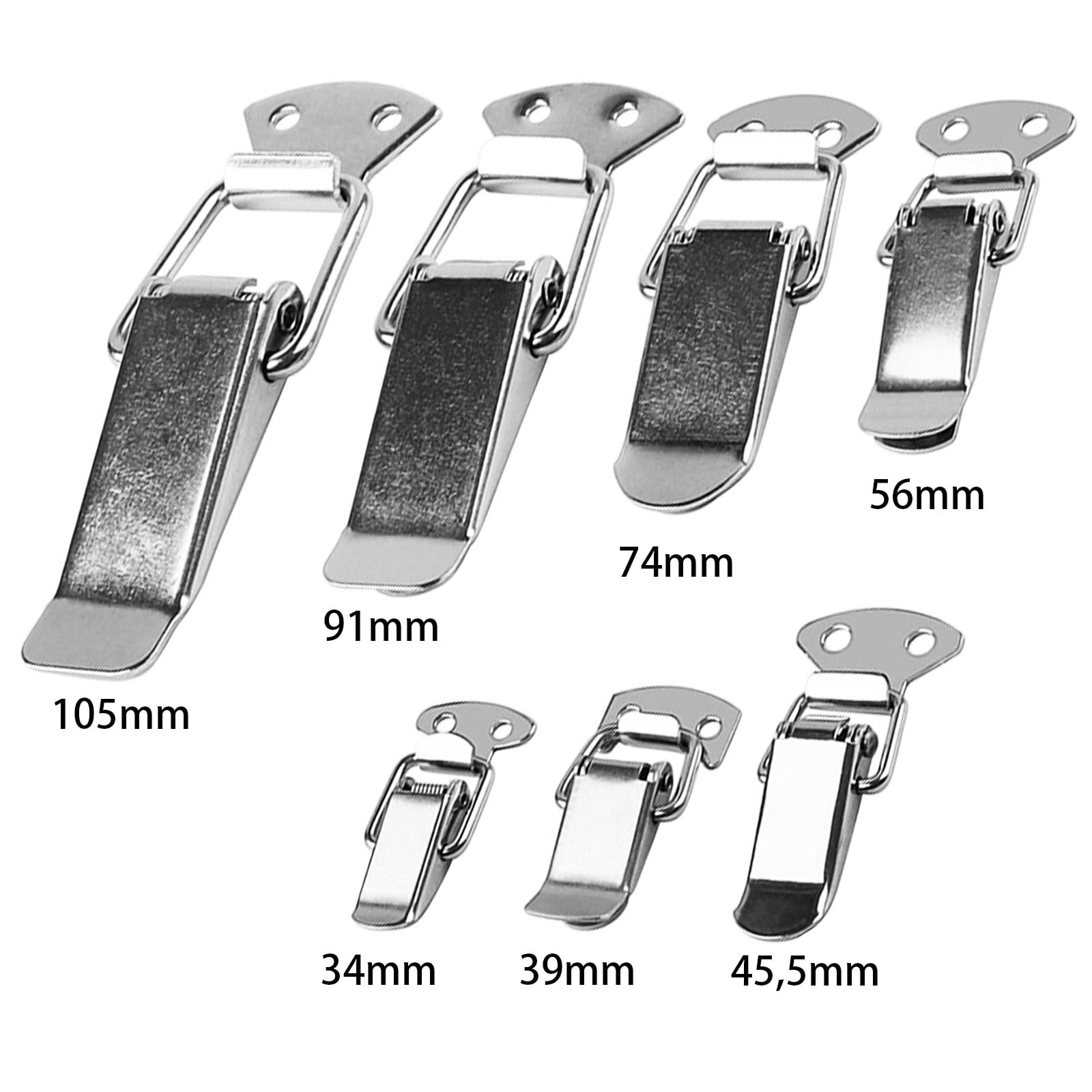 Zamknięcie zaciskowe, stal nierdzewna, 4 sztuki, 34 mm, ze śrubami, 16 sztuk, zamknięcie dźwigniowe, zamknięcie skrzynkowe, zamek nasadkowy do skrzynki narzędziowej, szuflady, skrzyni,