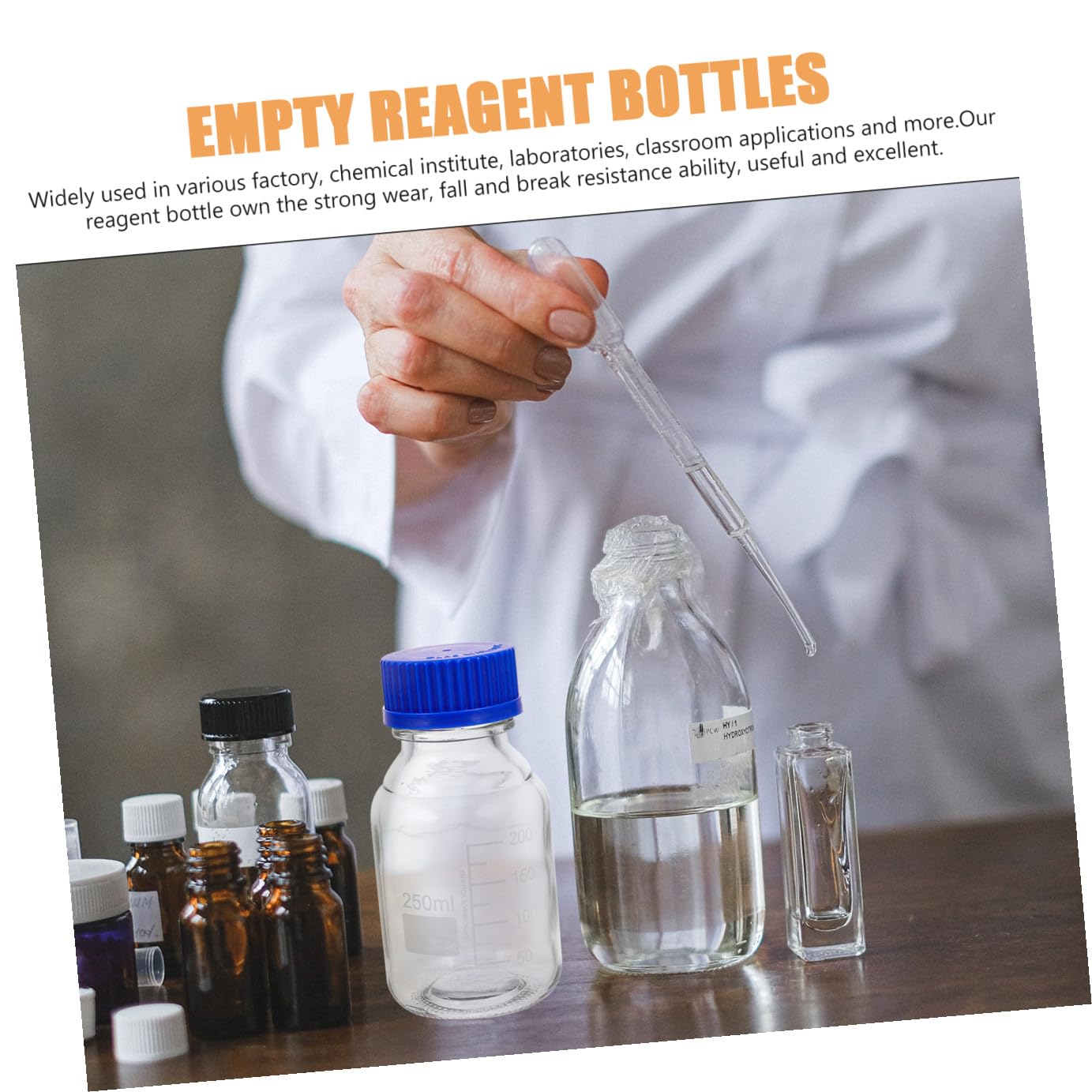Hemobllo Set da 4 Bottiglie di Reagenti in Vetro Blu da 250Ml con Tappo a Vite, Resistenti Agli Urti e Multiuso per Laboratori e Fabbriche