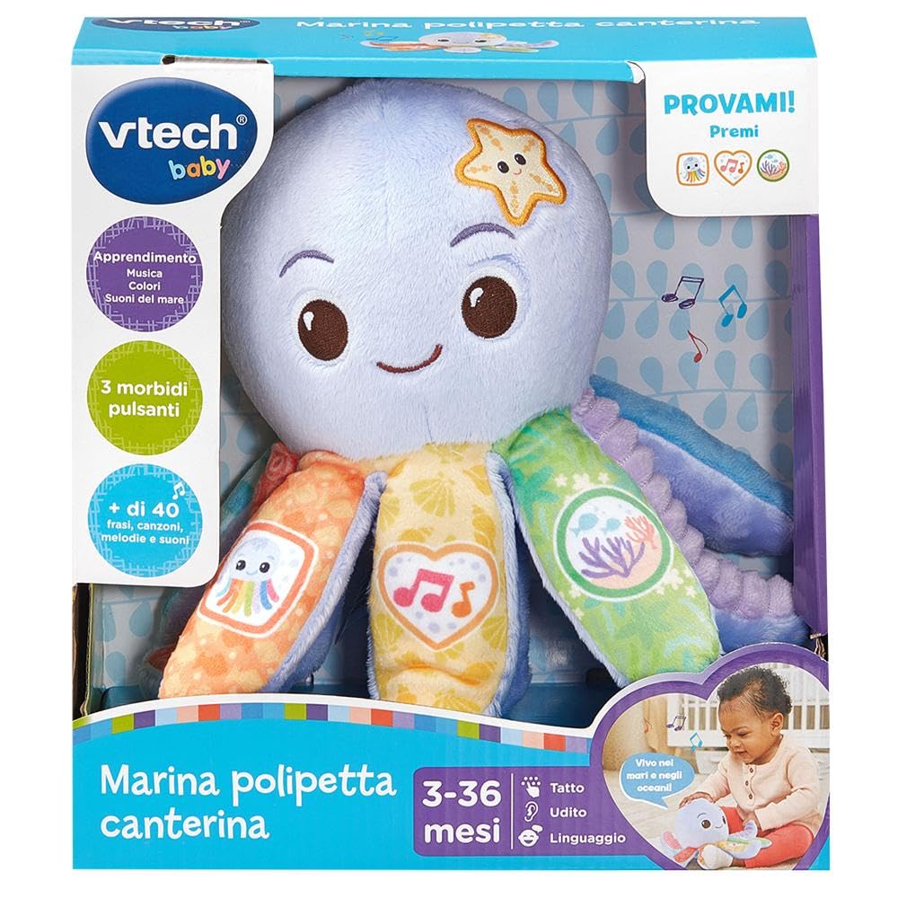 VTech Marina Polipetta Canterina, Animale Peluche Interattivo con 18 Canzoni, Melodie, Modalità Musica e Natura, 3 Pulsanti Interattivi, Lingua Italiana, Batterie Incluse, 3-36 Mesi