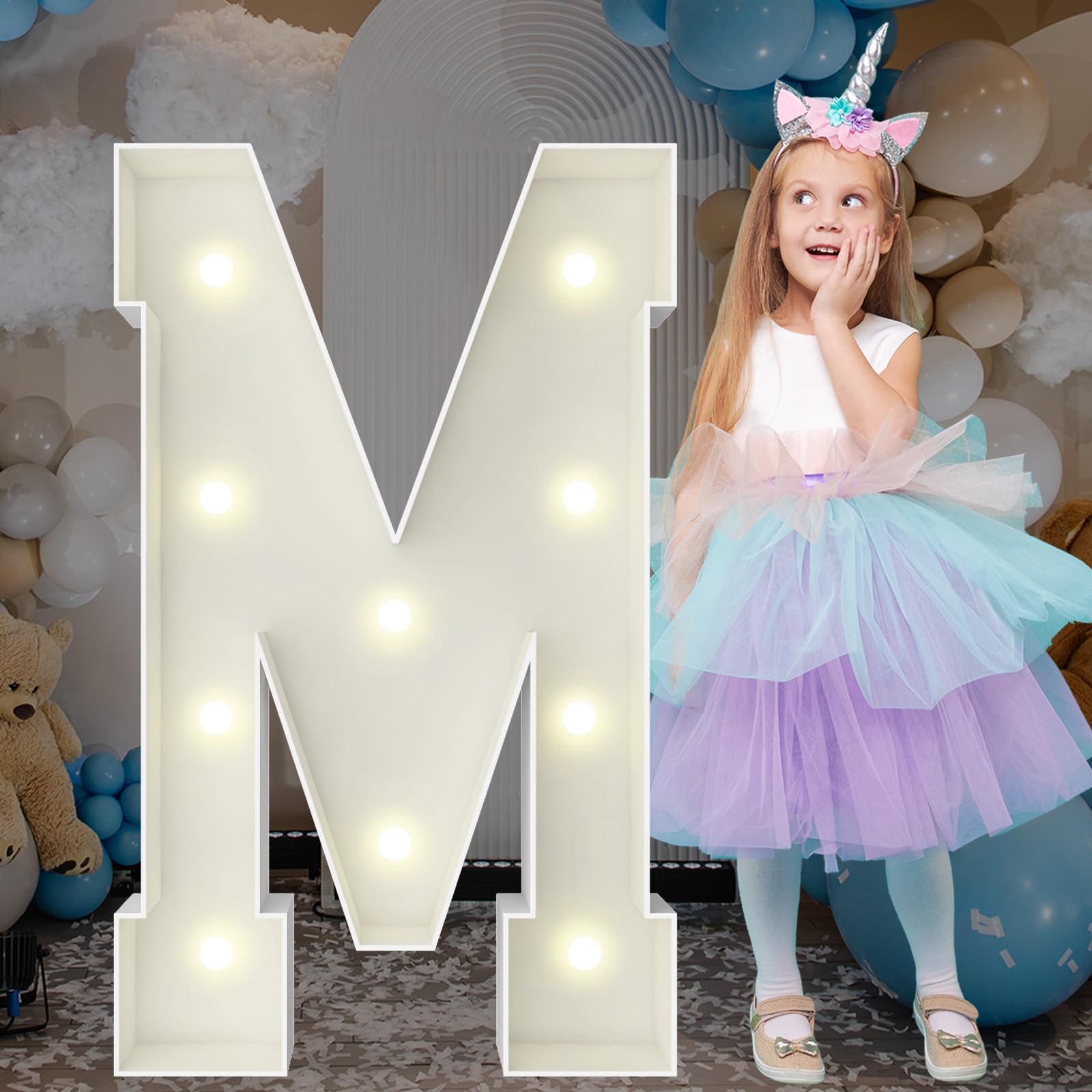 3FT Marquee Light Up Letters, Large Marquee Letters, Pre-cut Foam Board Letter M for Engagement Wedding Decorations Birthday Party Backdrop Decor, Balloon Arch Kit