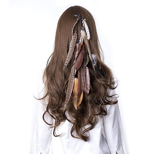 lureme Diadema de plumas indias accesorios-hecho a mano plumas lazos para el pelo vestido de cabeza vestido tribal pluma tocado (hb000012-5)