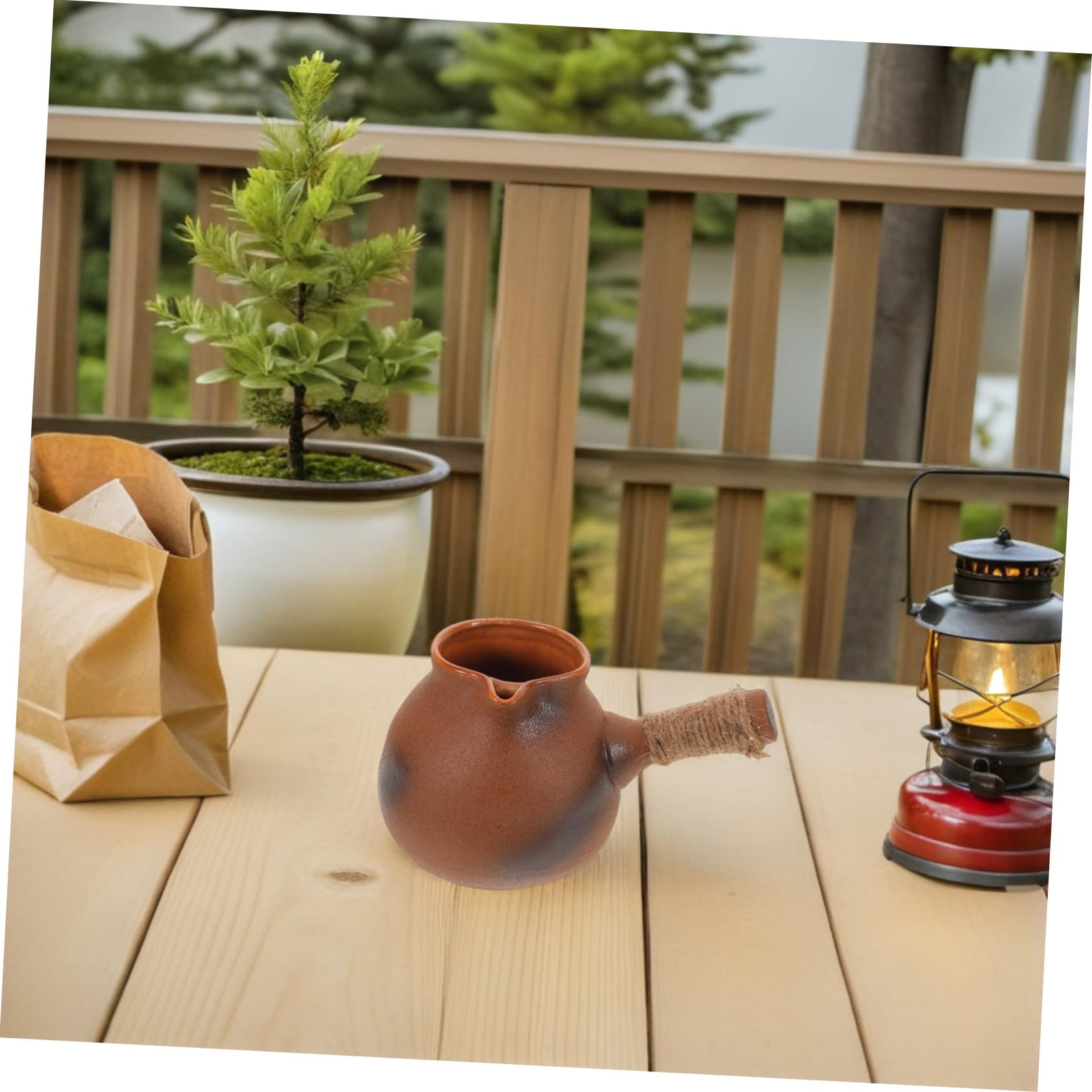 Hohopeti Traditioneller Teekessel für Camping mit Seitlichem Griff Natürliche Tonmaterialien Hohe Hitzebeständigkeit Schnelle Aufheizung zum Kochen von Tee und Kräutern im Freien
