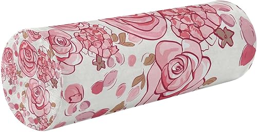 Almohada romántica de algodón con diseño floral de rosas rosadas, almohada redonda para sillas para apoyo lumbar, almohada para sofá, almohadas
